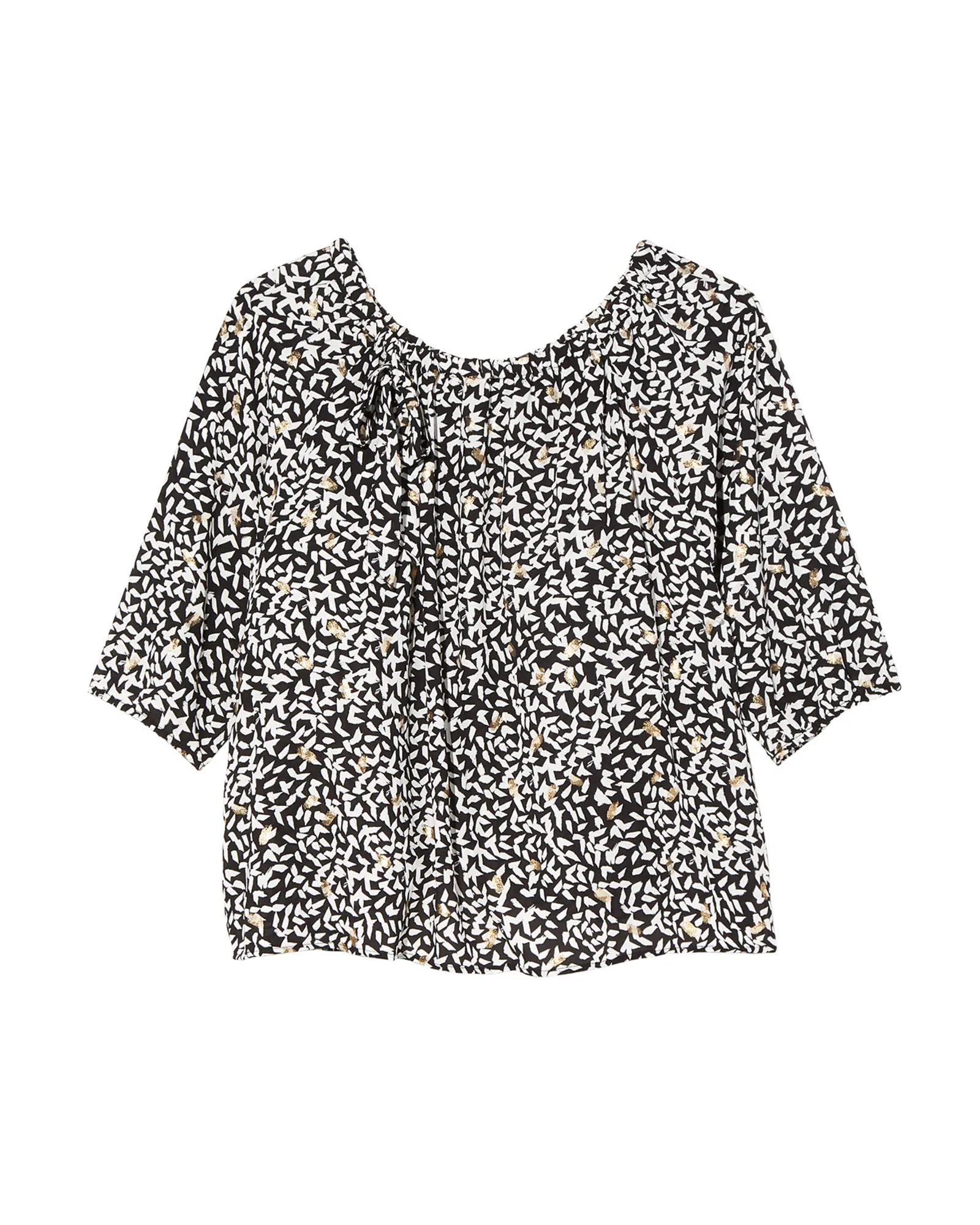 Paloma Tied Collar 3/4 Sleeve Blouse | White / Black