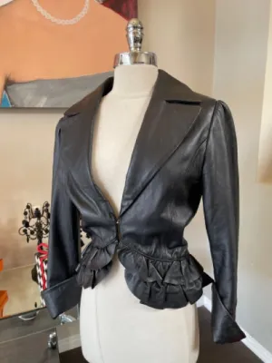Pamela McCoy Sz S Black Leather Blazer Vintage