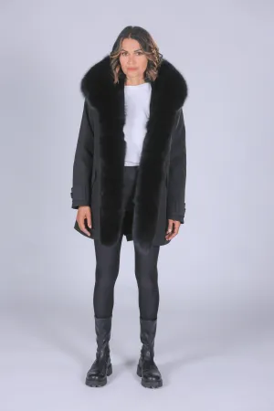 Parka in cotone tecnico impermeabile long black