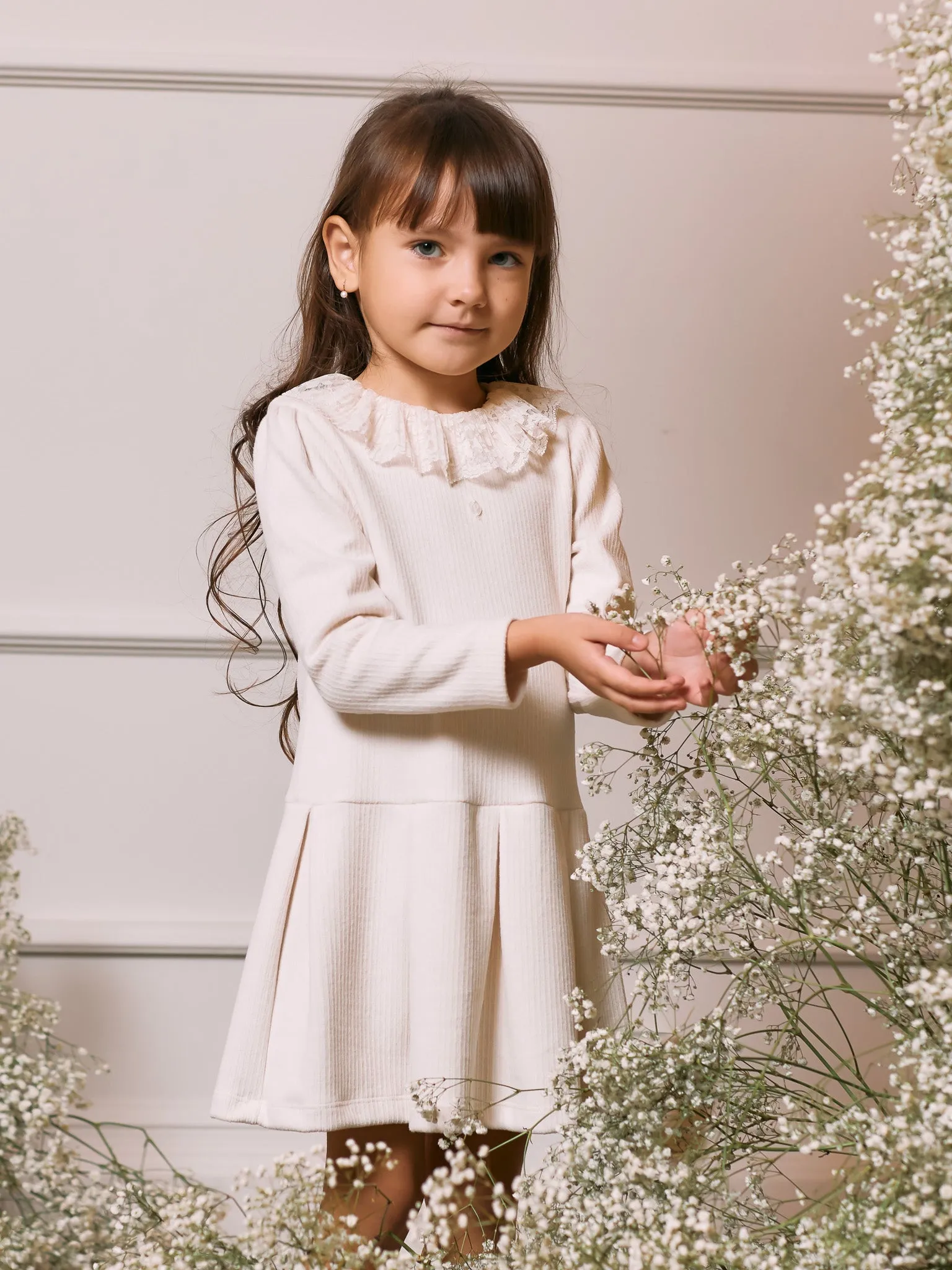 Patachou Ivory Knitted Lace collar dress