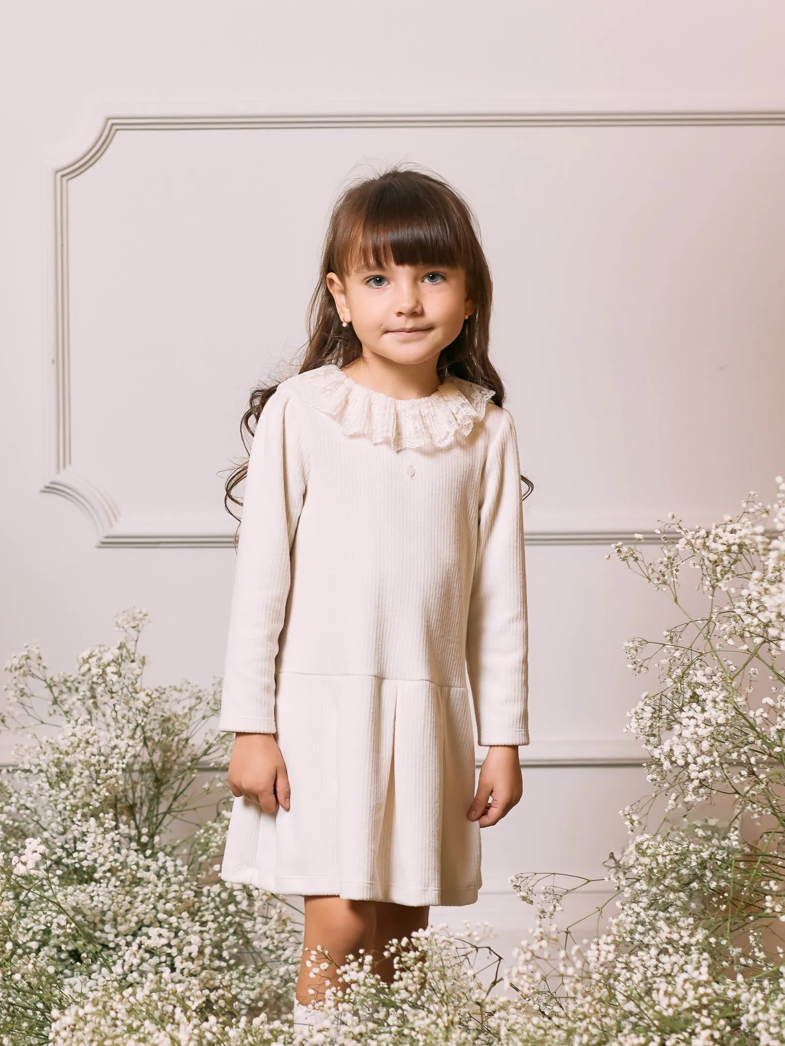 Patachou Ivory Knitted Lace collar dress