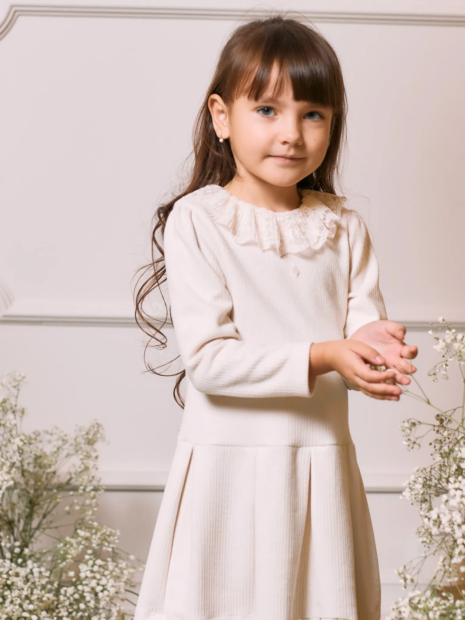 Patachou Ivory Knitted Lace collar dress