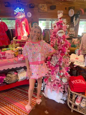 PINK MULTI FEATHER SWEATER