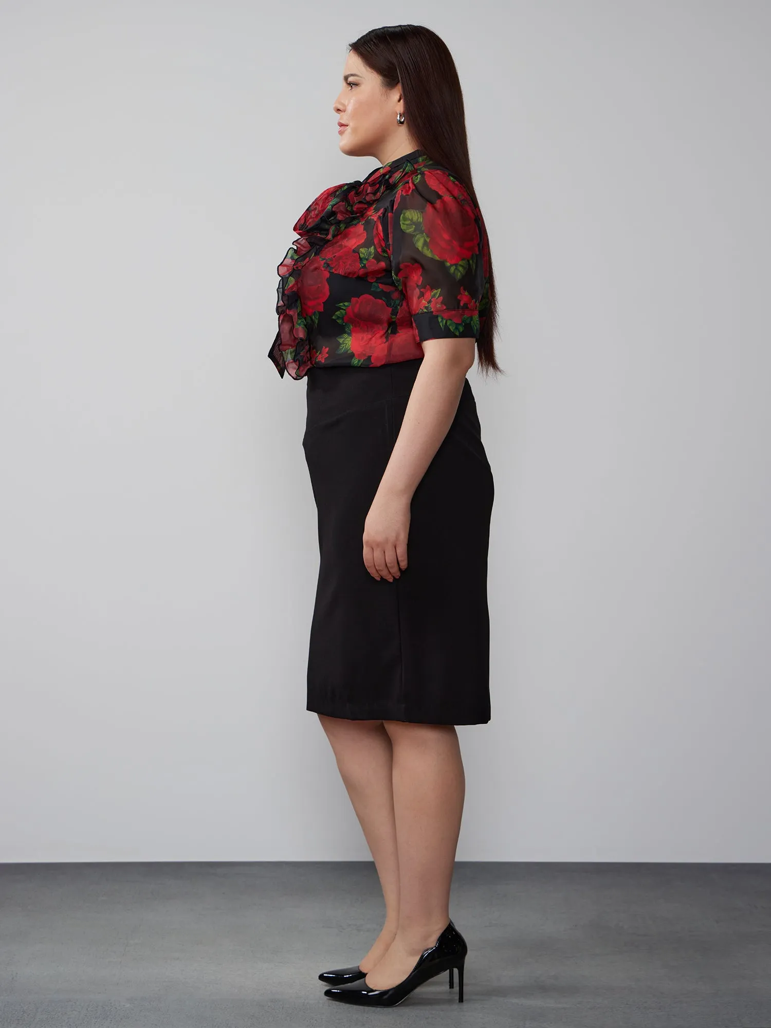 Plus Knit Midi Pencil Skirt