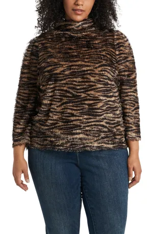 Plus-Size Long Sleeve Puff Shoulder Soft Knit Top