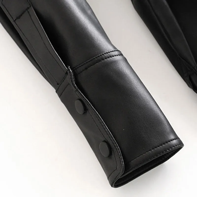 Pu Leather Coat Women Winter Single Breasted Long