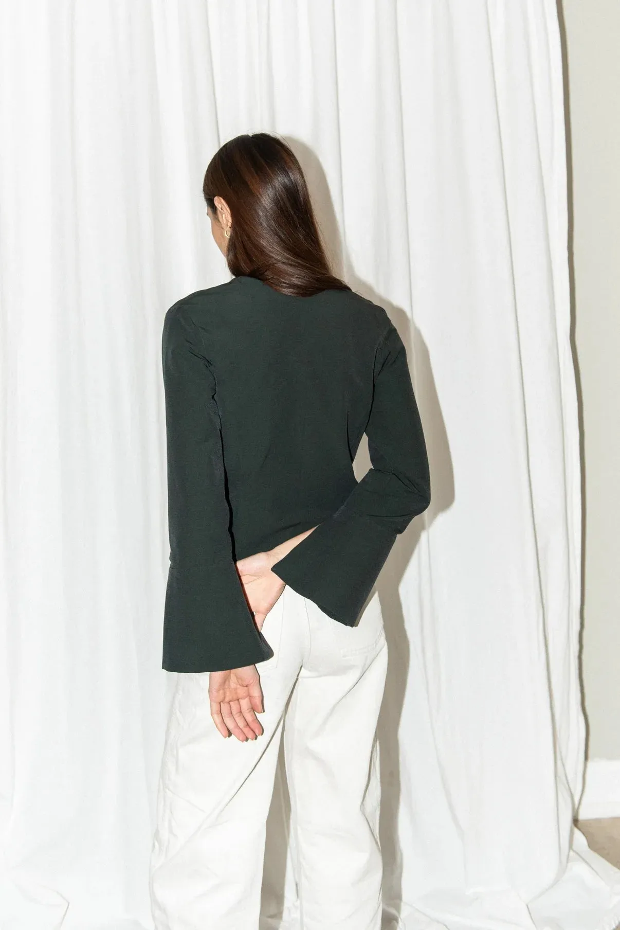 Puff and Pencil - Silhouette Blouse with Trumpet Sleeves
