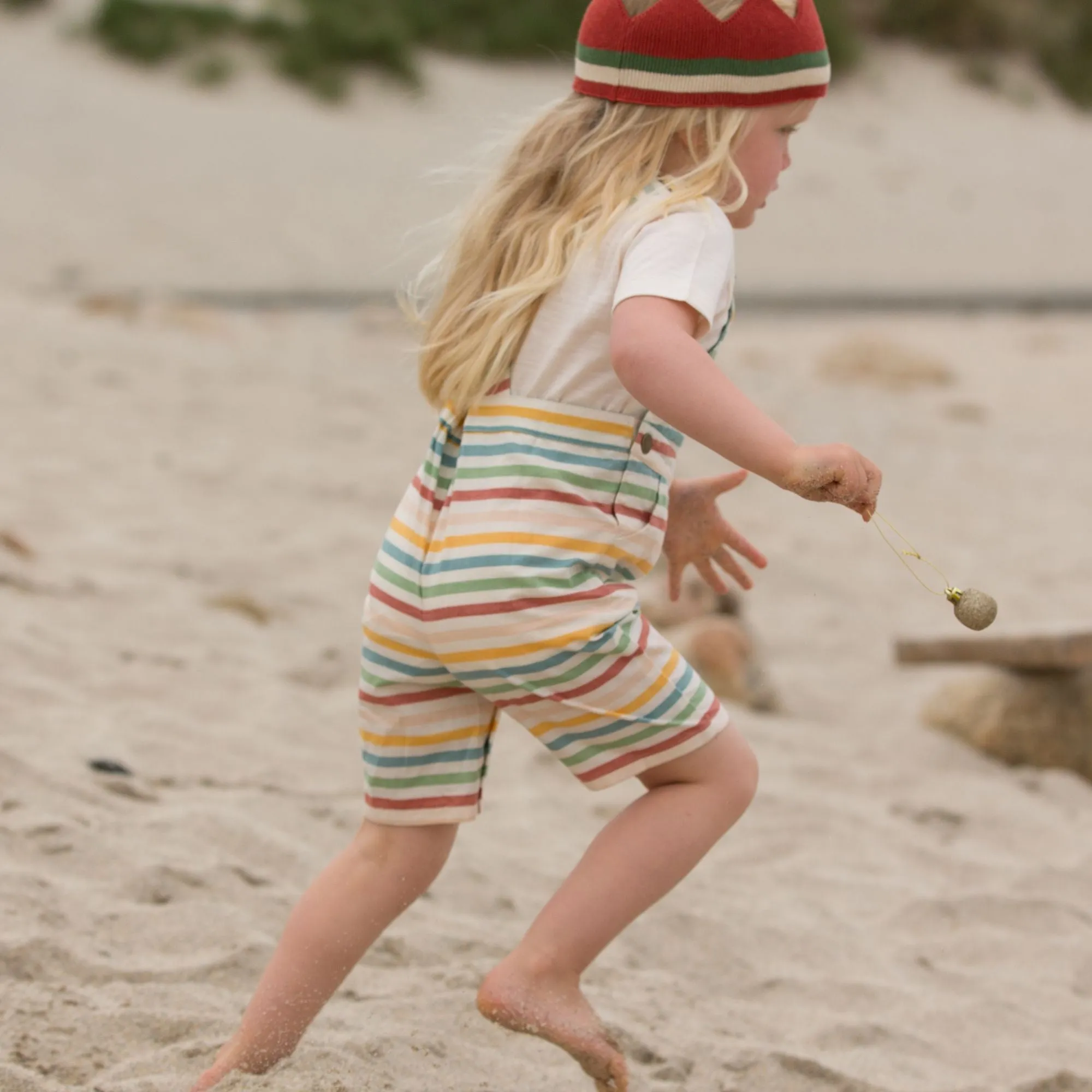 Rainbow striped overall shorts
