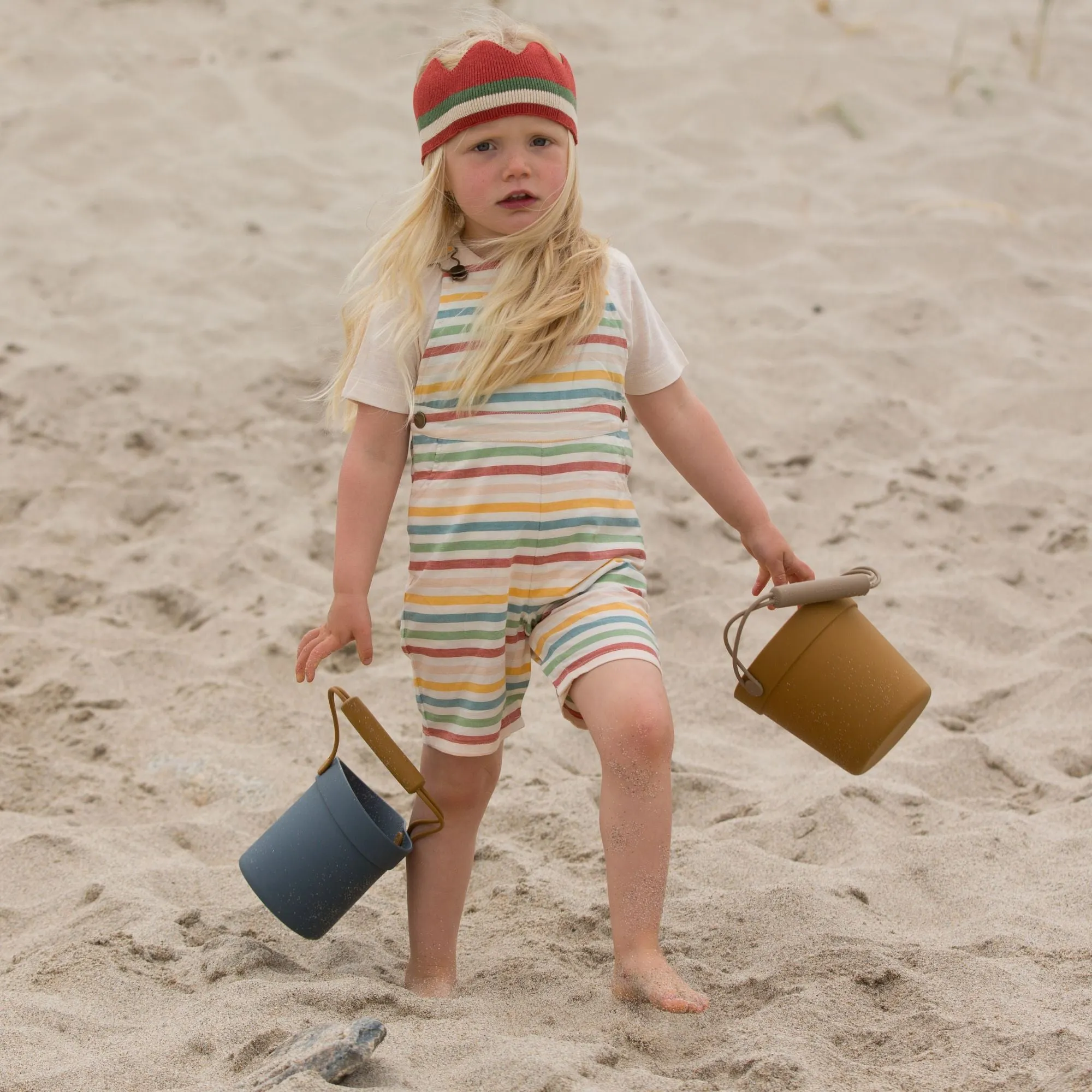 Rainbow striped overall shorts