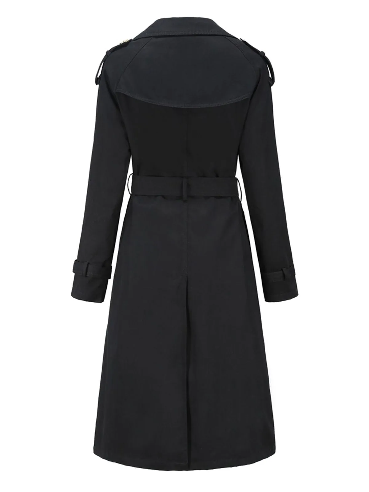 Retro Solid Button Belt Coat
