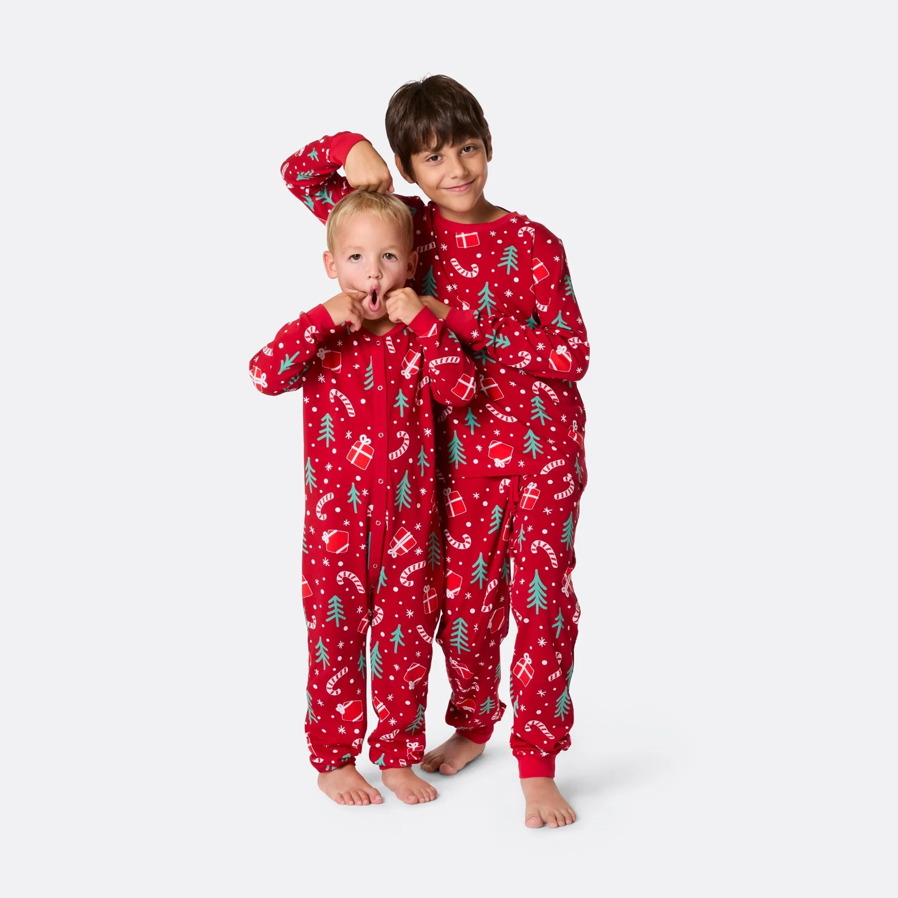 Rotes Weihnachtsmuster Overall Weihnachtspyjama Kinder