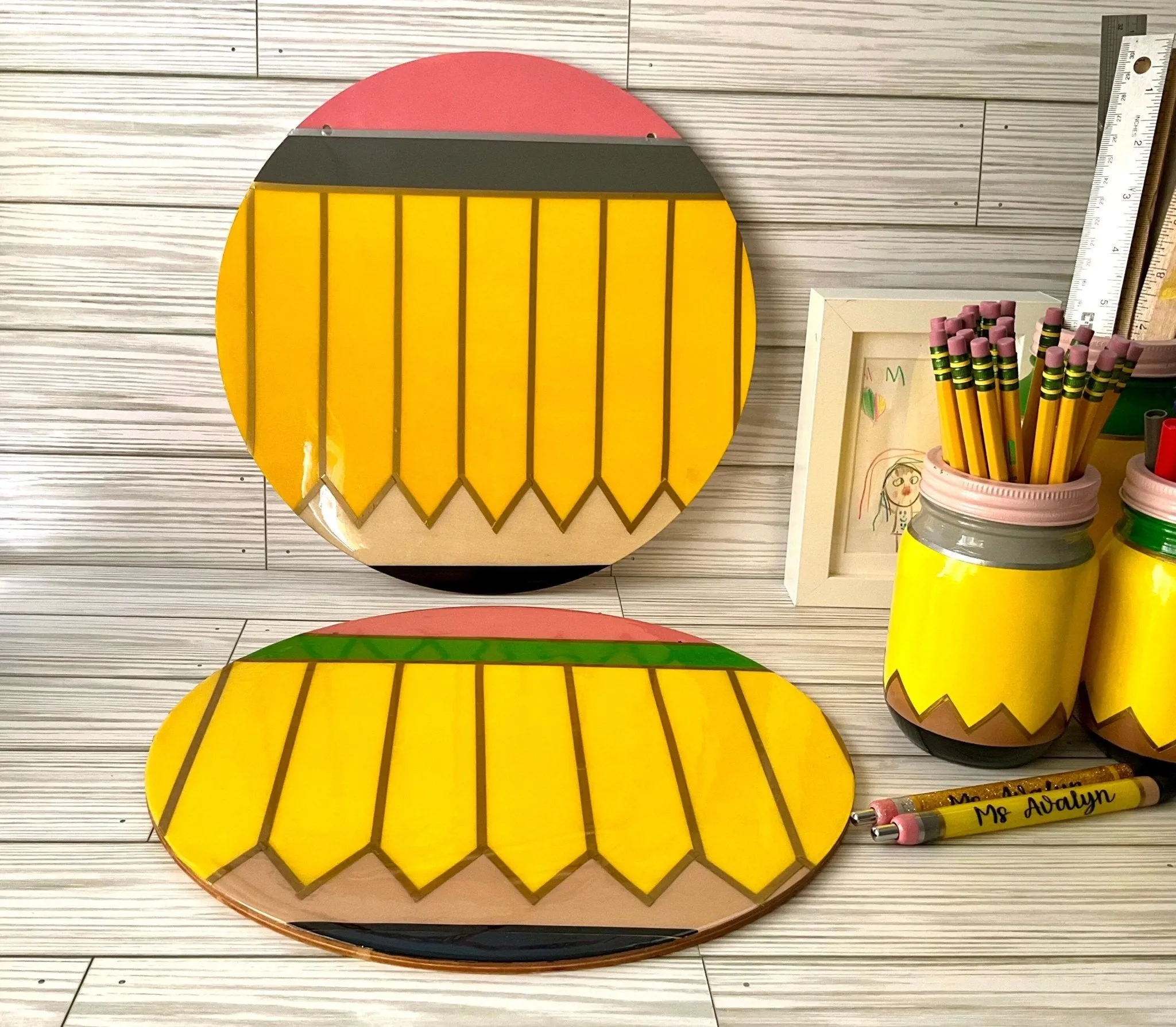 Round Pencil Door Sign | Personalized Teacher Gifts | Teacher Name Sign | Unique Classroom Decor