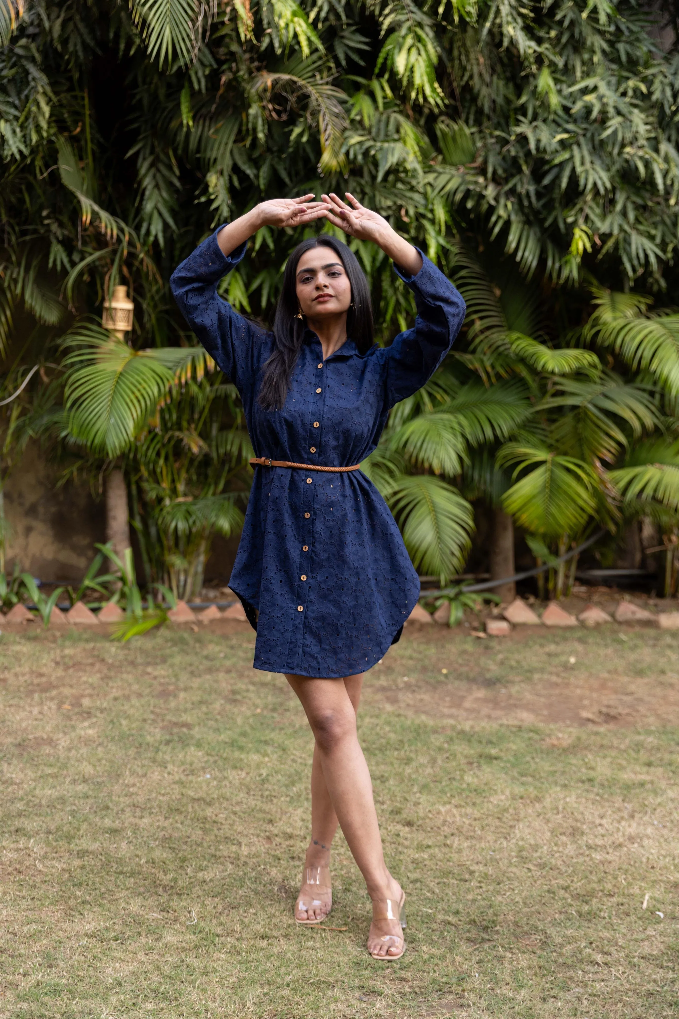 Schiffli Shirt Dress - Navy