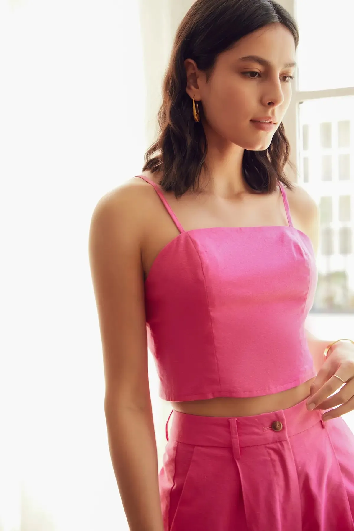 Shirred Backless Crop Camis Top