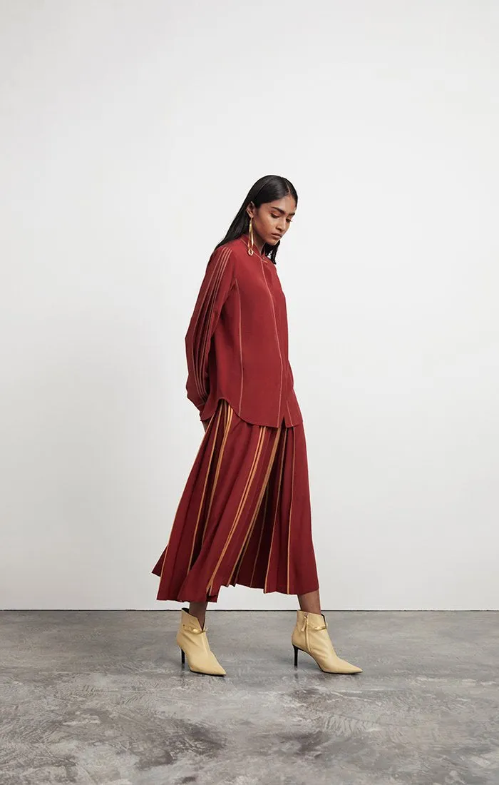 Silk Skirt with Partially Opened Pleats