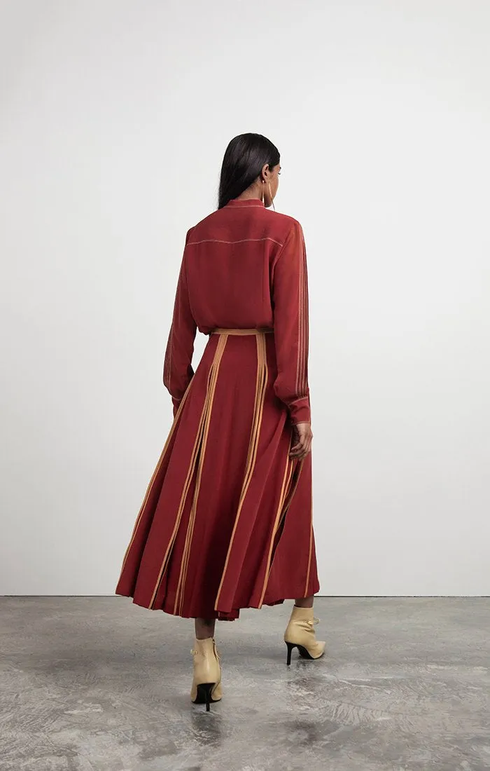 Silk Skirt with Partially Opened Pleats
