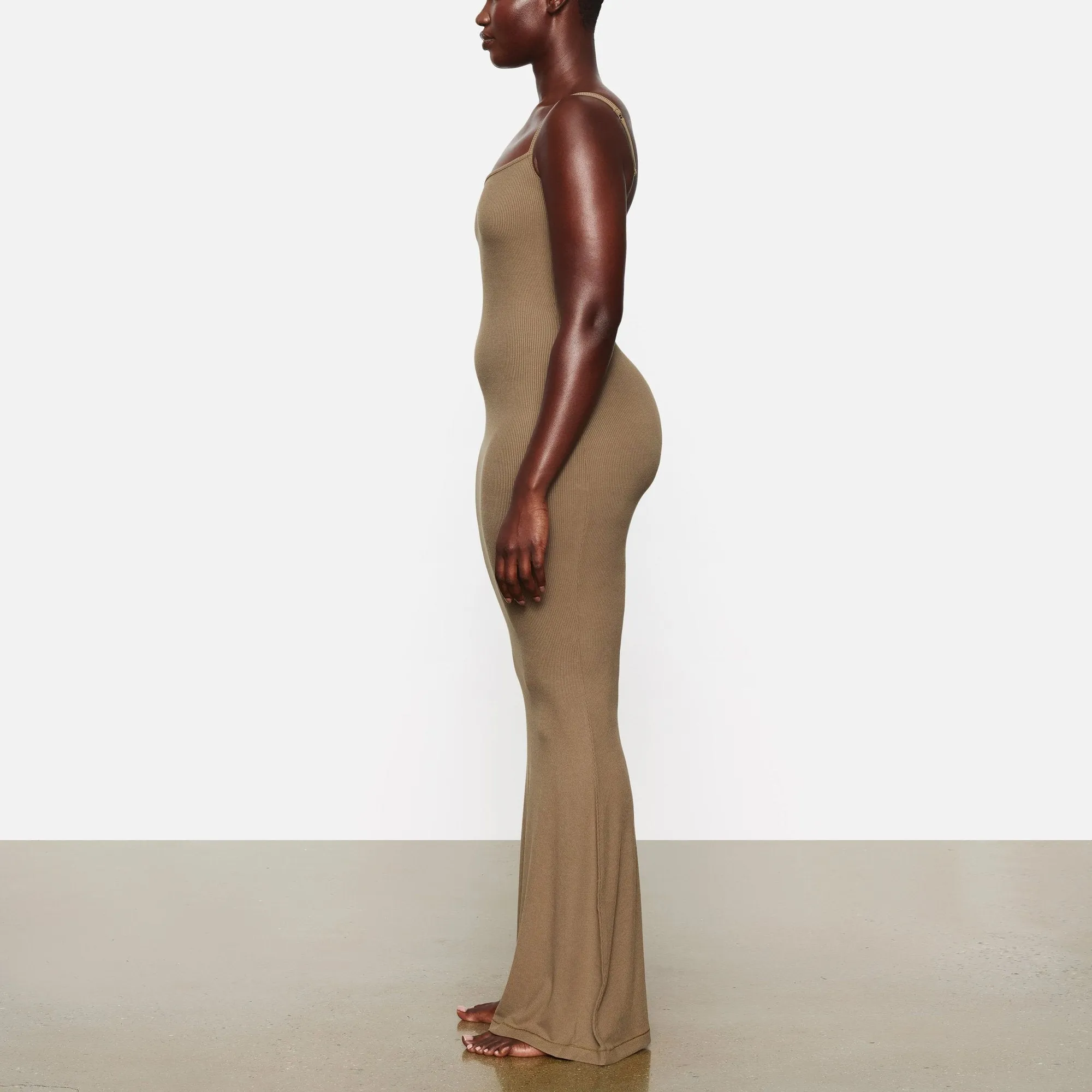 SOFT LOUNGE LONG SLIP DRESS | ARMY