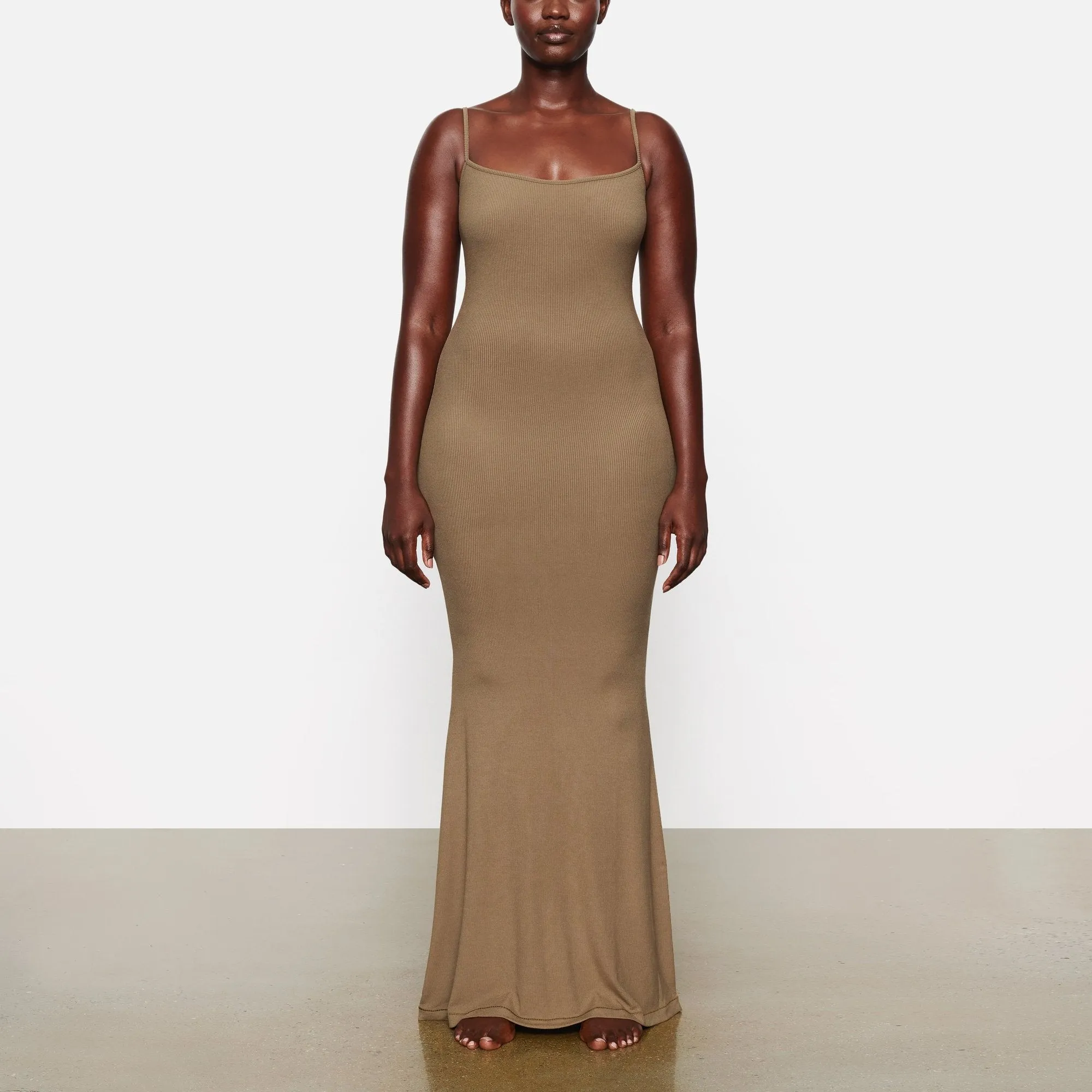 SOFT LOUNGE LONG SLIP DRESS | ARMY