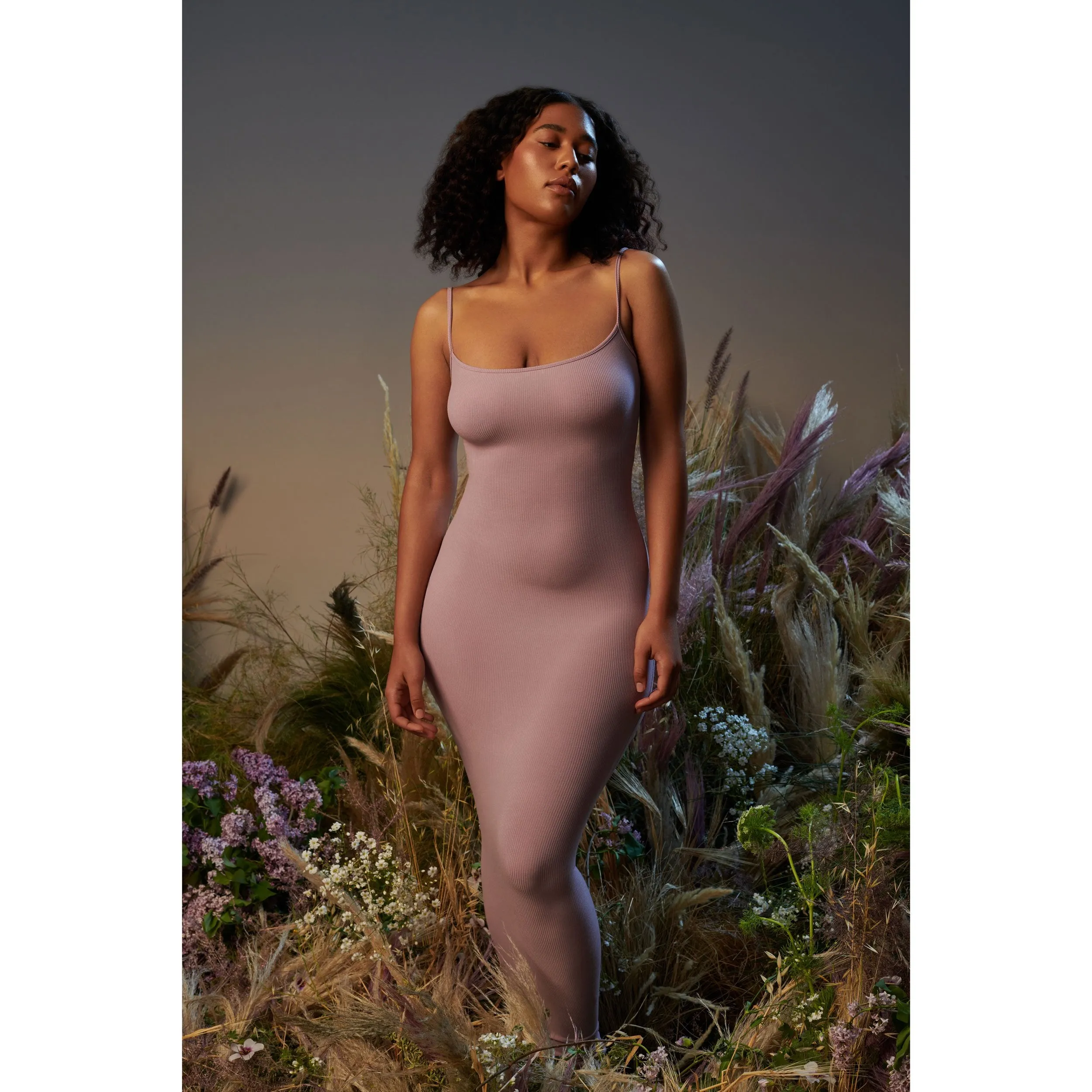SOFT LOUNGE LONG SLIP DRESS | ARMY