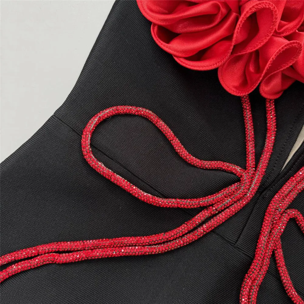 Strapless Floral Rhinestone Tube Bandage One Piece Dress Party Cocktail Elegant Maxi Dress