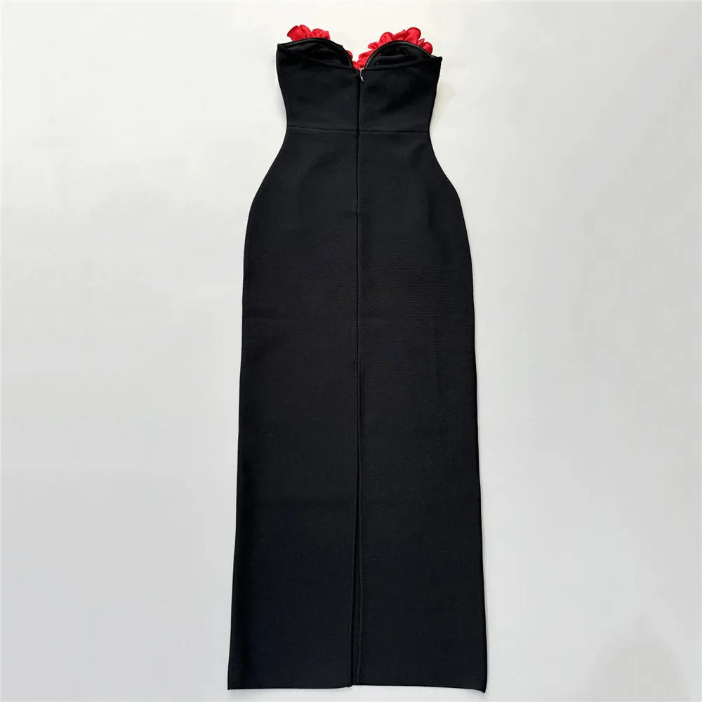 Strapless Floral Rhinestone Tube Bandage One Piece Dress Party Cocktail Elegant Maxi Dress