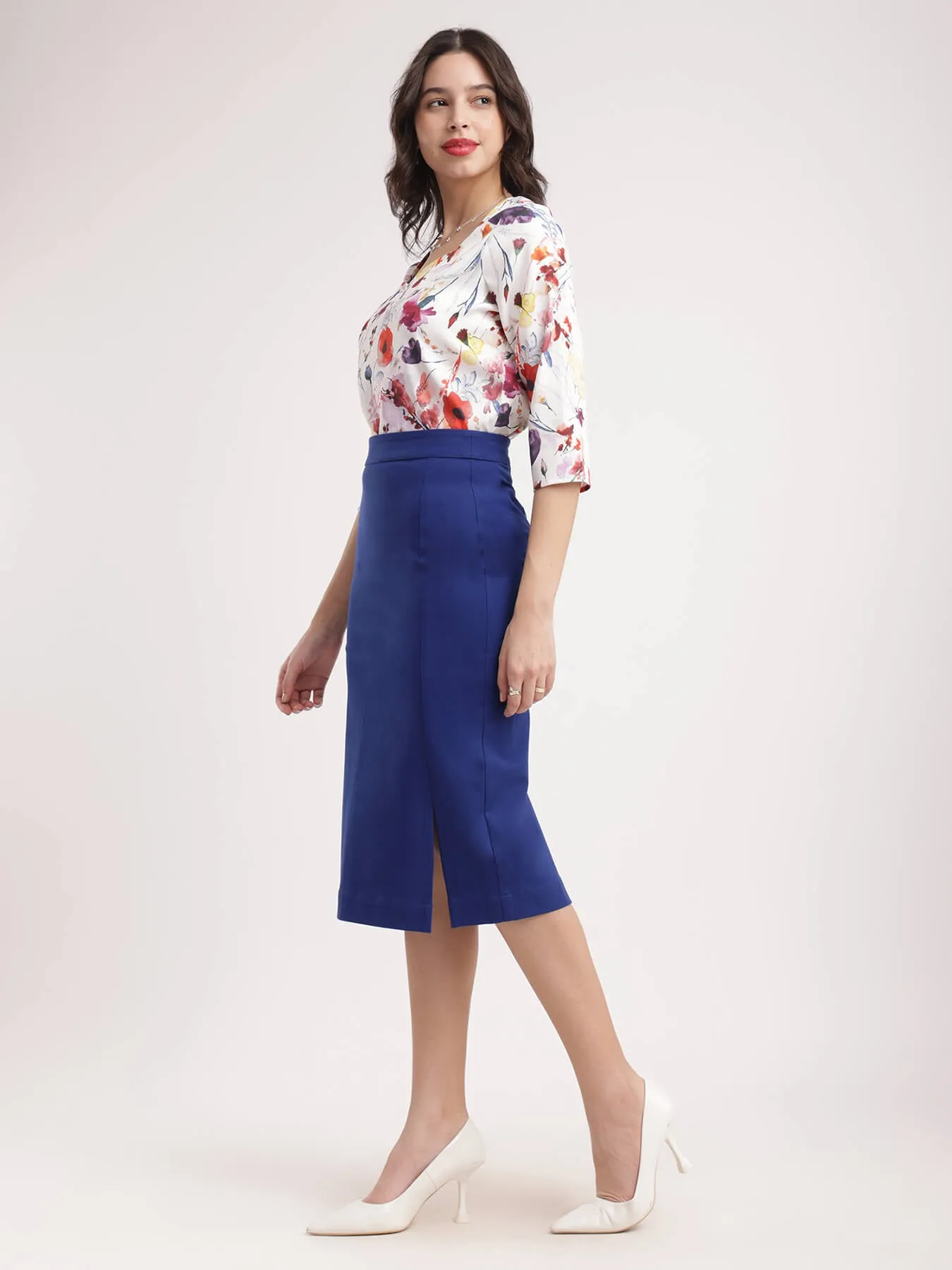 Stretchable Pencil Skirt - Royal Blue