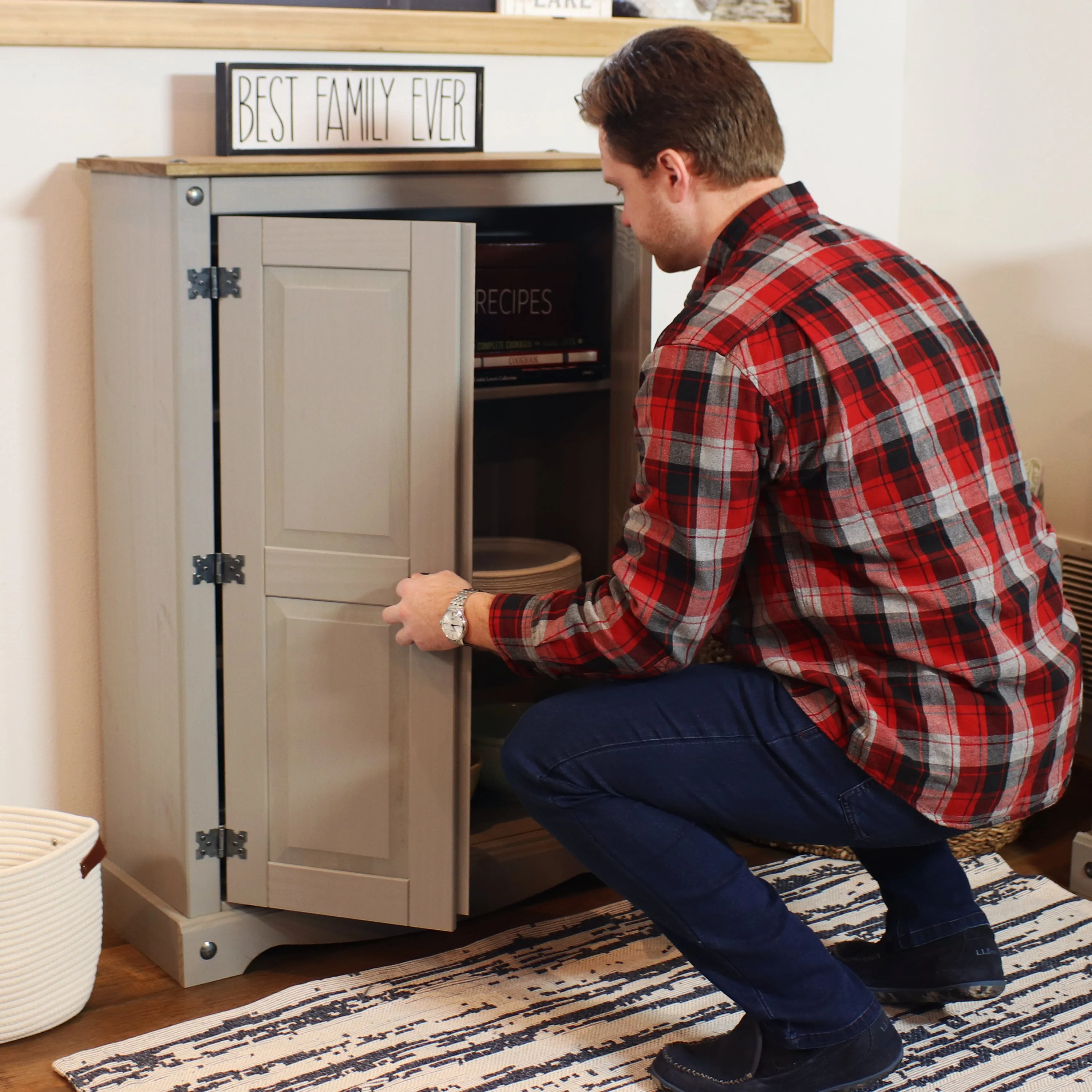 Sunnydaze 2-Door, 2-Shelf Solid Pine Storage Cupboard - Gray - 43" H