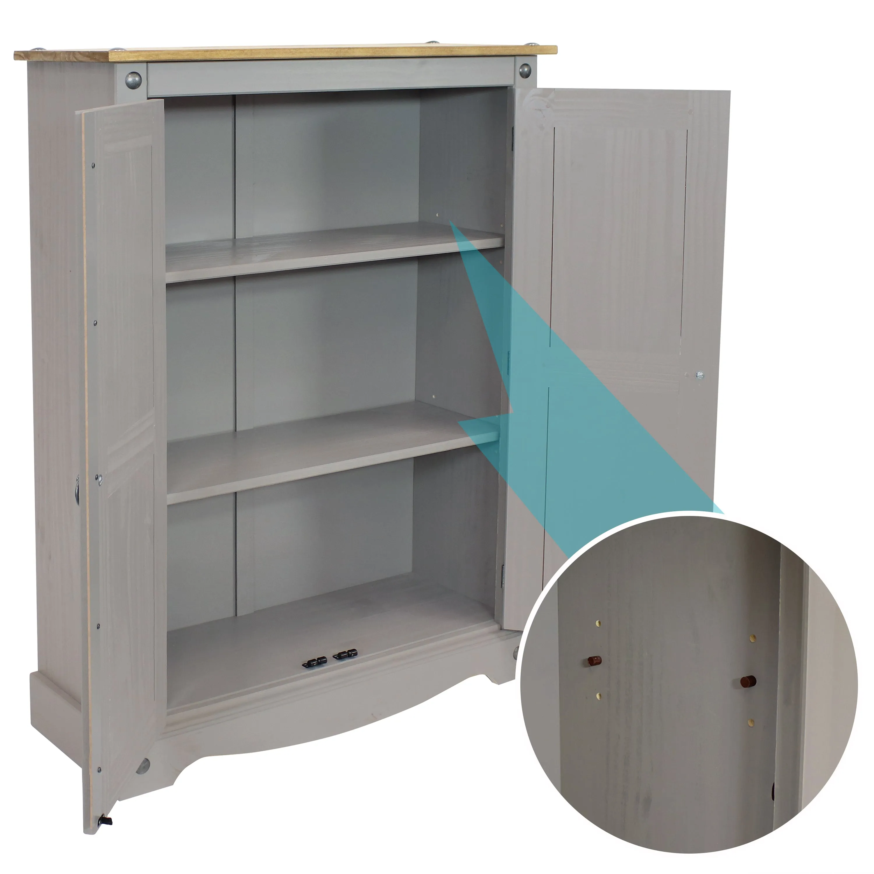 Sunnydaze 2-Door, 2-Shelf Solid Pine Storage Cupboard - Gray - 43" H