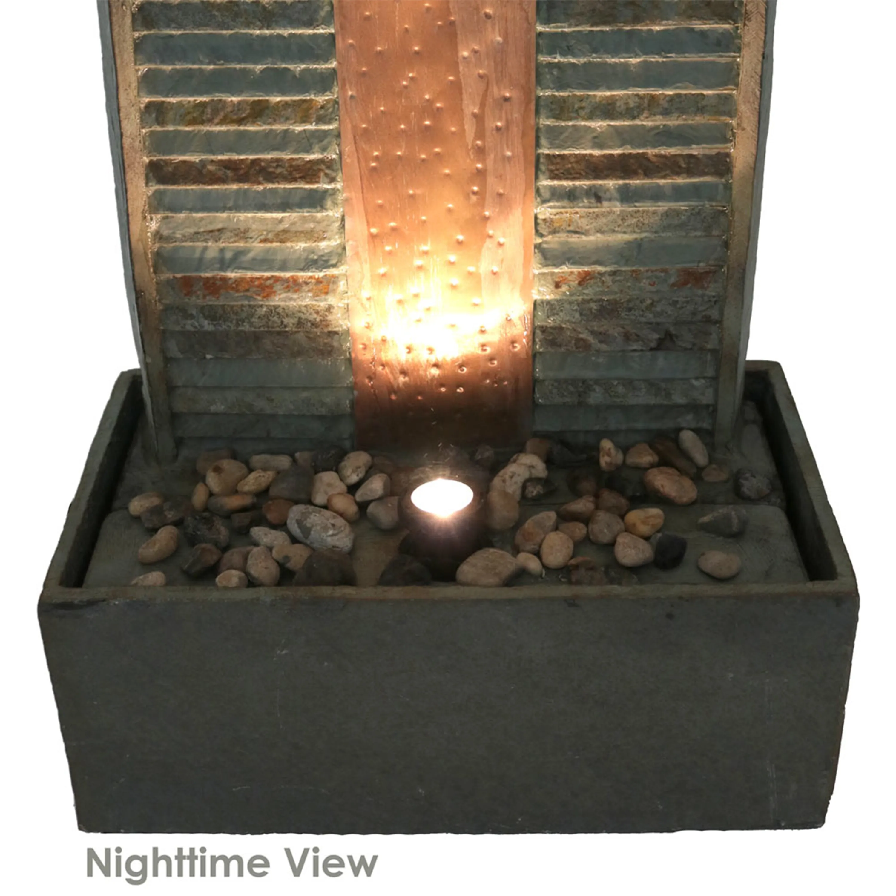 Sunnydaze Rippled Slate Water Fountain with LED Lights - 48"