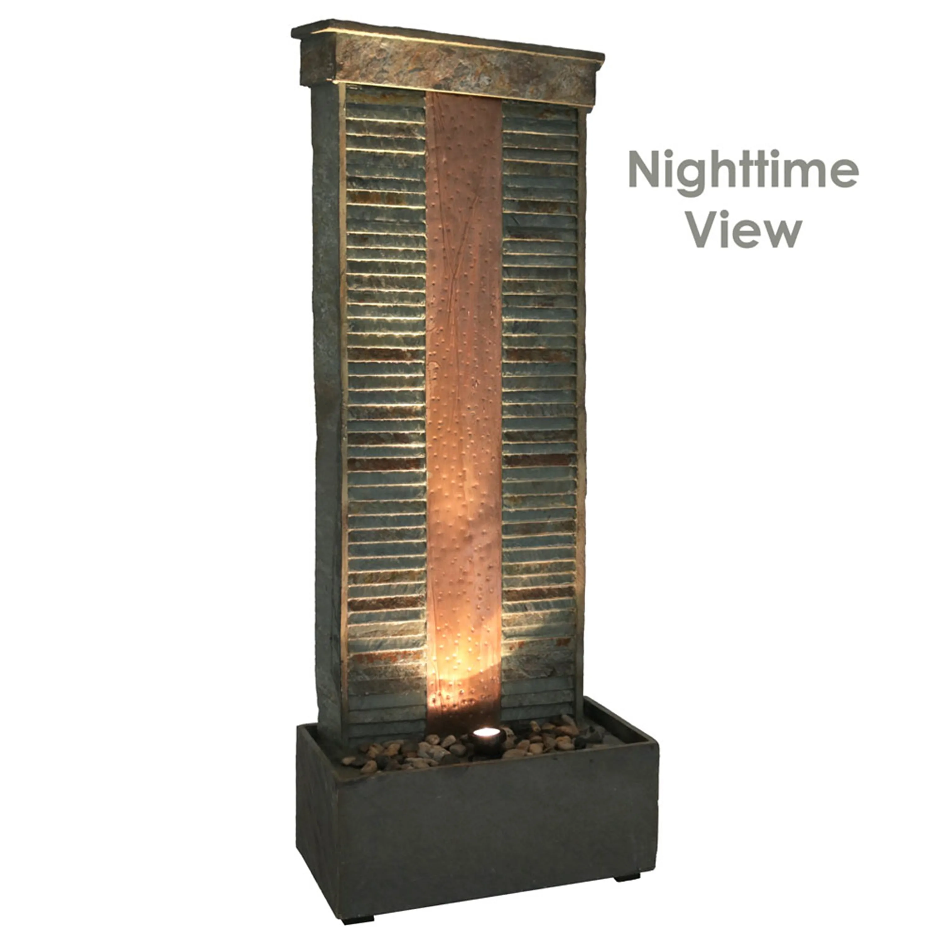 Sunnydaze Rippled Slate Water Fountain with LED Lights - 48"
