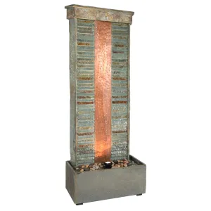 Sunnydaze Rippled Slate Water Fountain with LED Lights - 48"