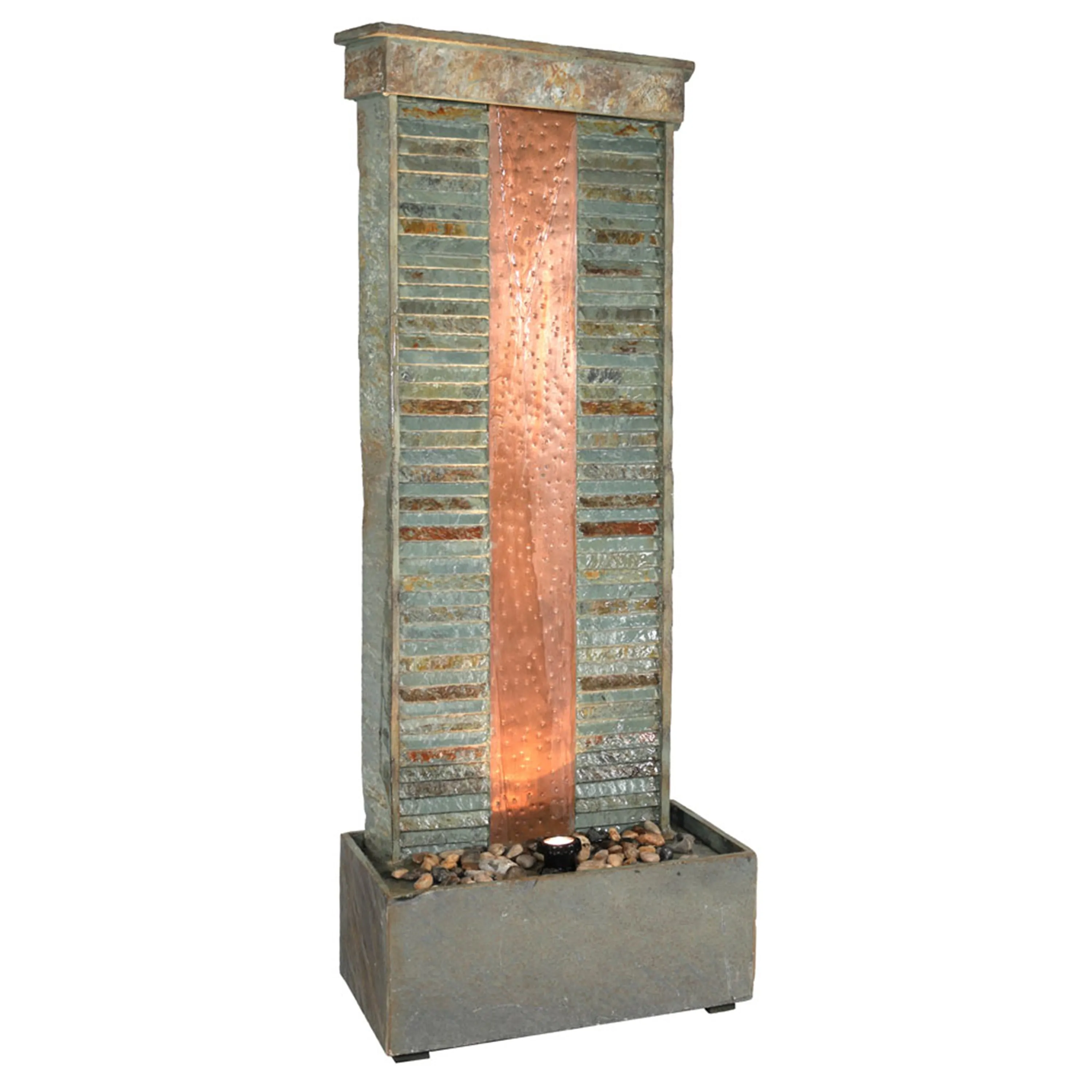 Sunnydaze Rippled Slate Water Fountain with LED Lights - 48"