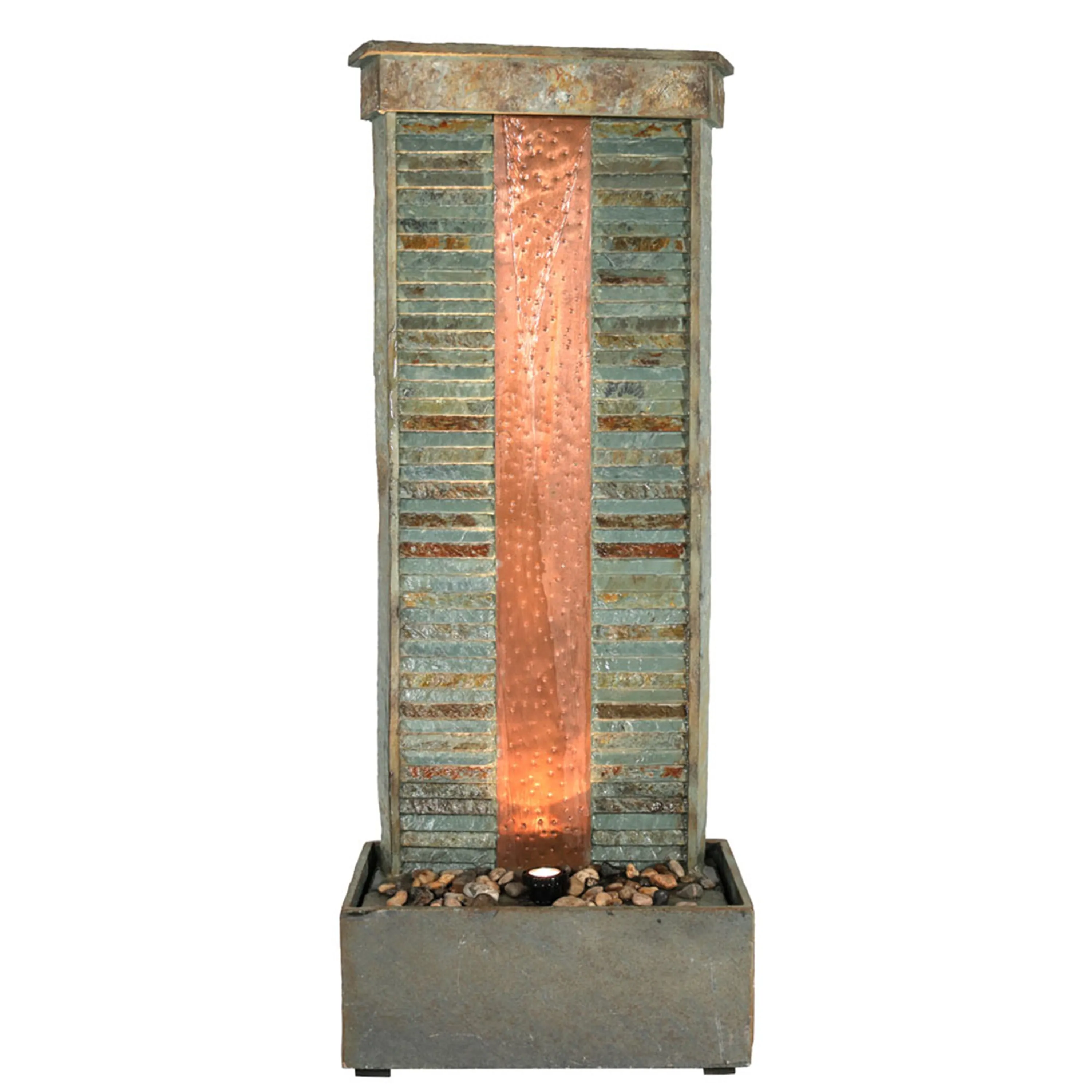 Sunnydaze Rippled Slate Water Fountain with LED Lights - 48"