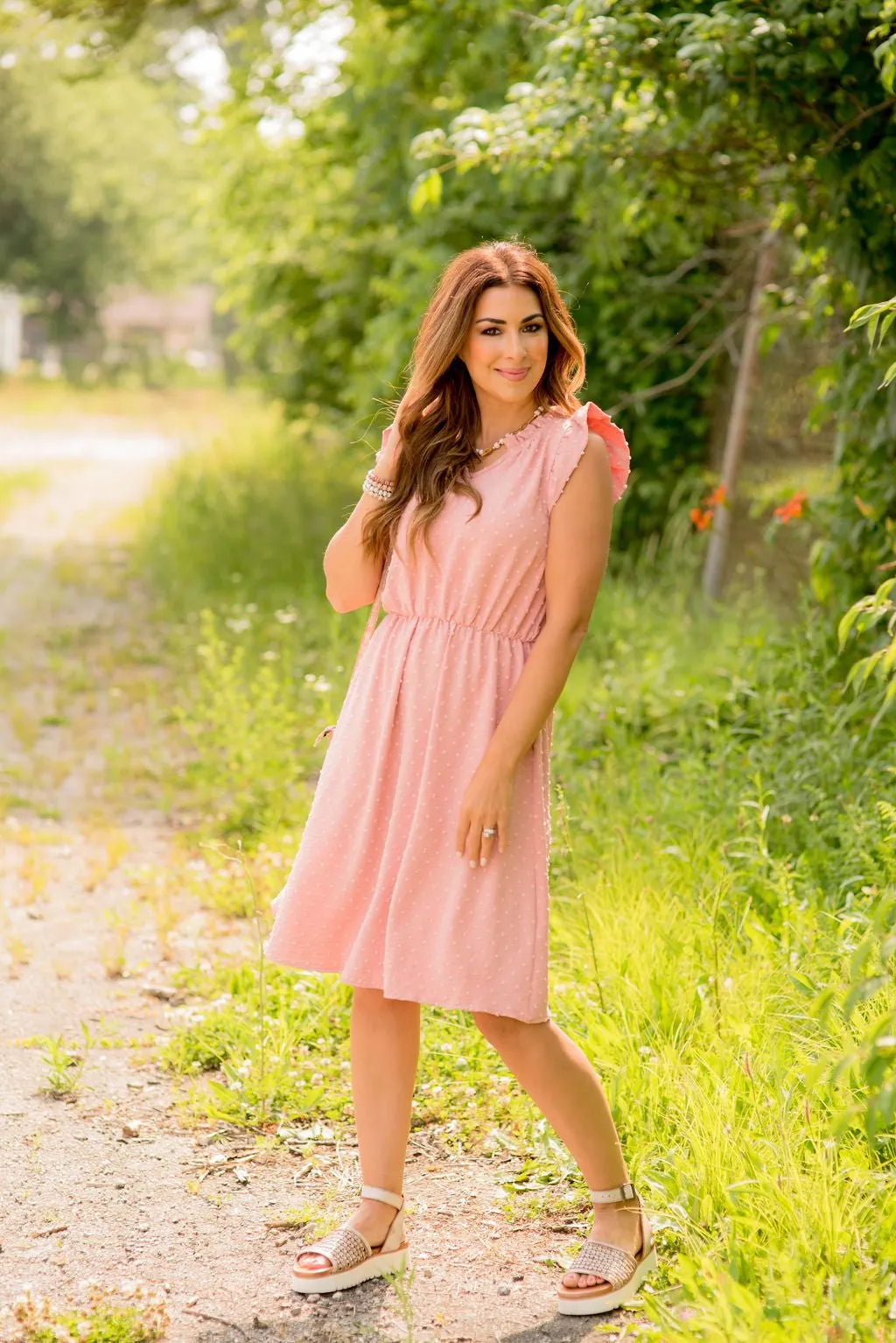 Swiss Dots Ruffle Trim Dress