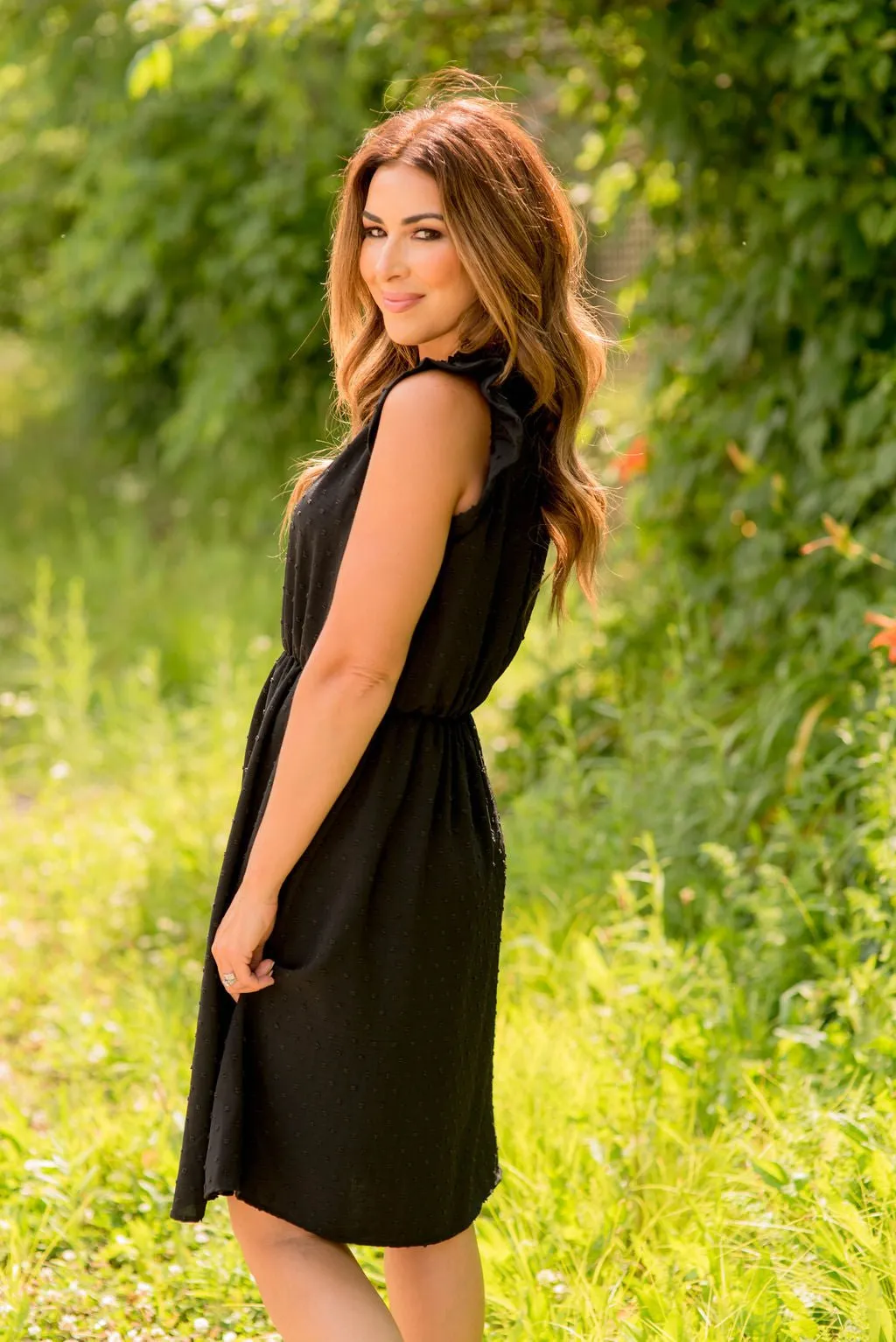 Swiss Dots Ruffle Trim Dress