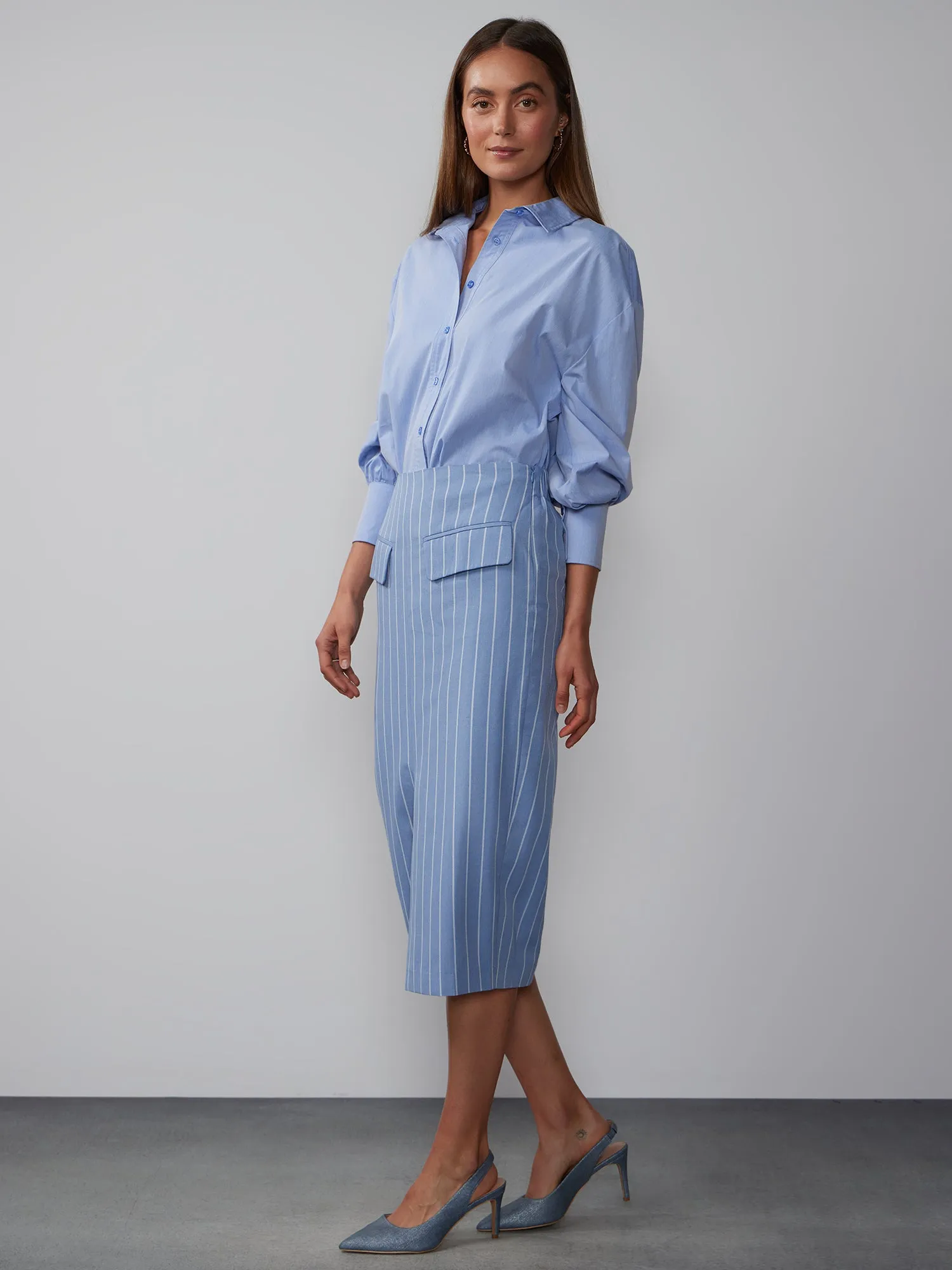 Tailored Pinstripe Pencil Skirt