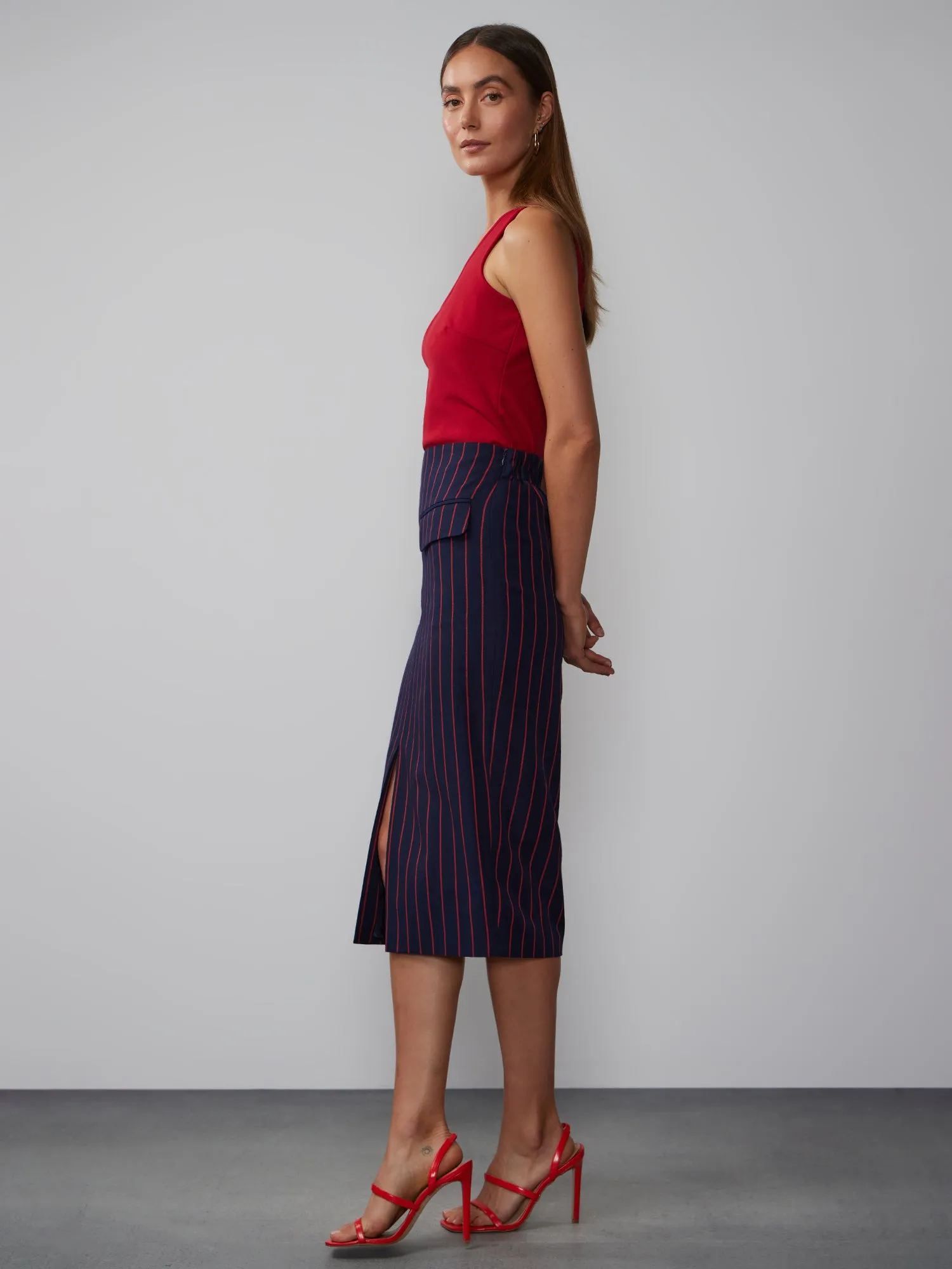 Tailored Pinstripe Pencil Skirt