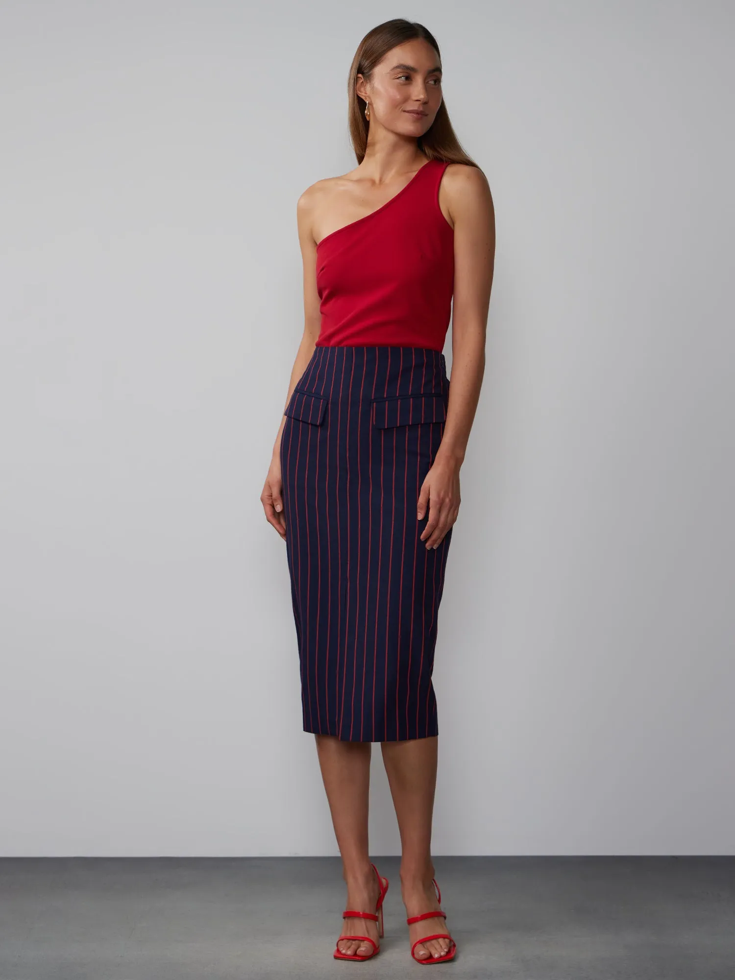 Tailored Pinstripe Pencil Skirt