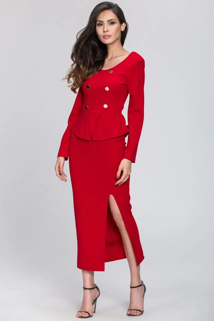 The Real Fouz - Button Detail Peplum Dress