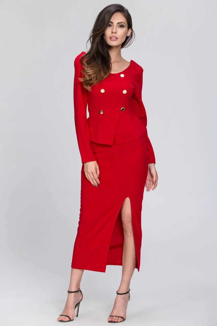 The Real Fouz - Button Detail Peplum Dress