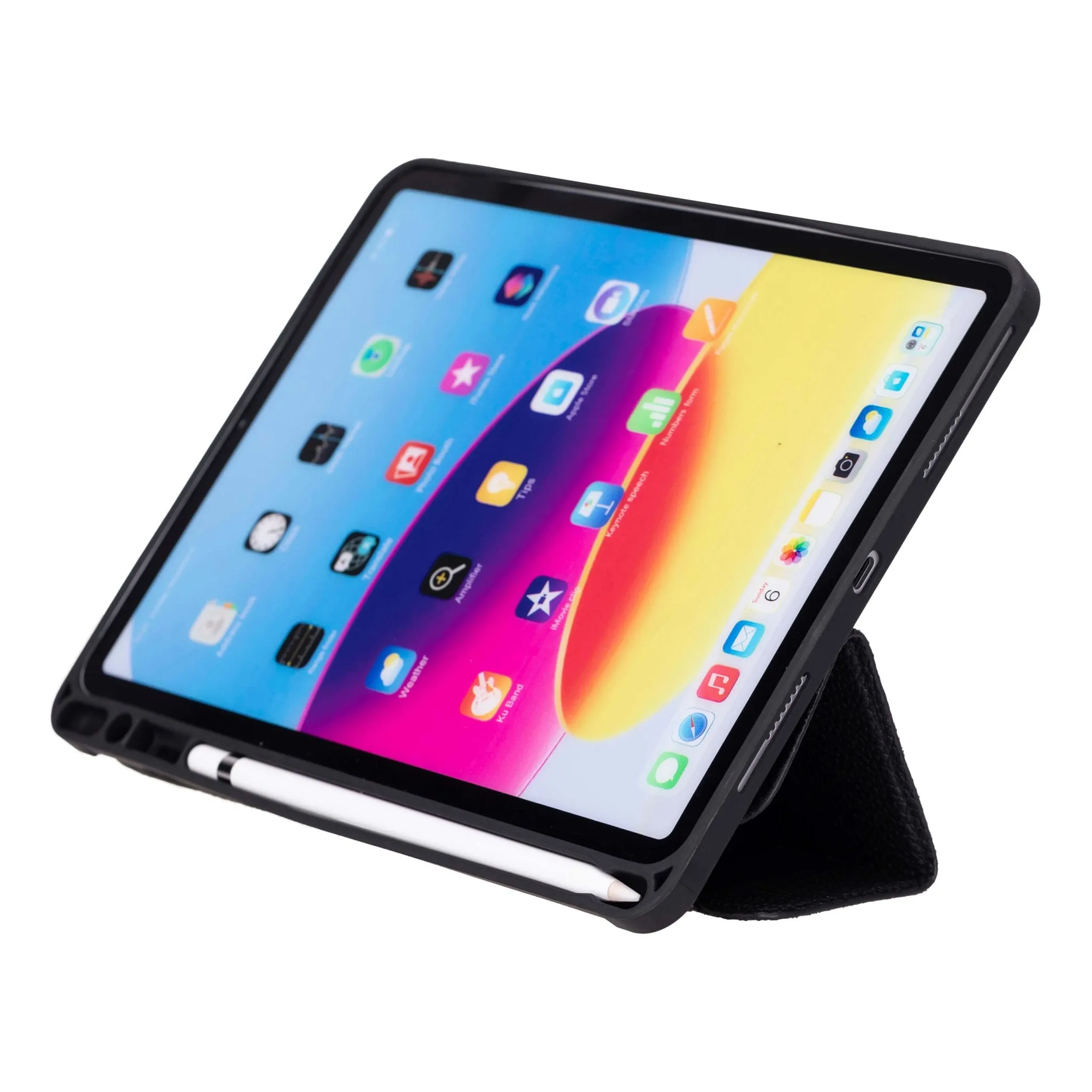 Trigon Leather Folio iPad Pro 12.9" (5th & 6th Gen), Pebble Black