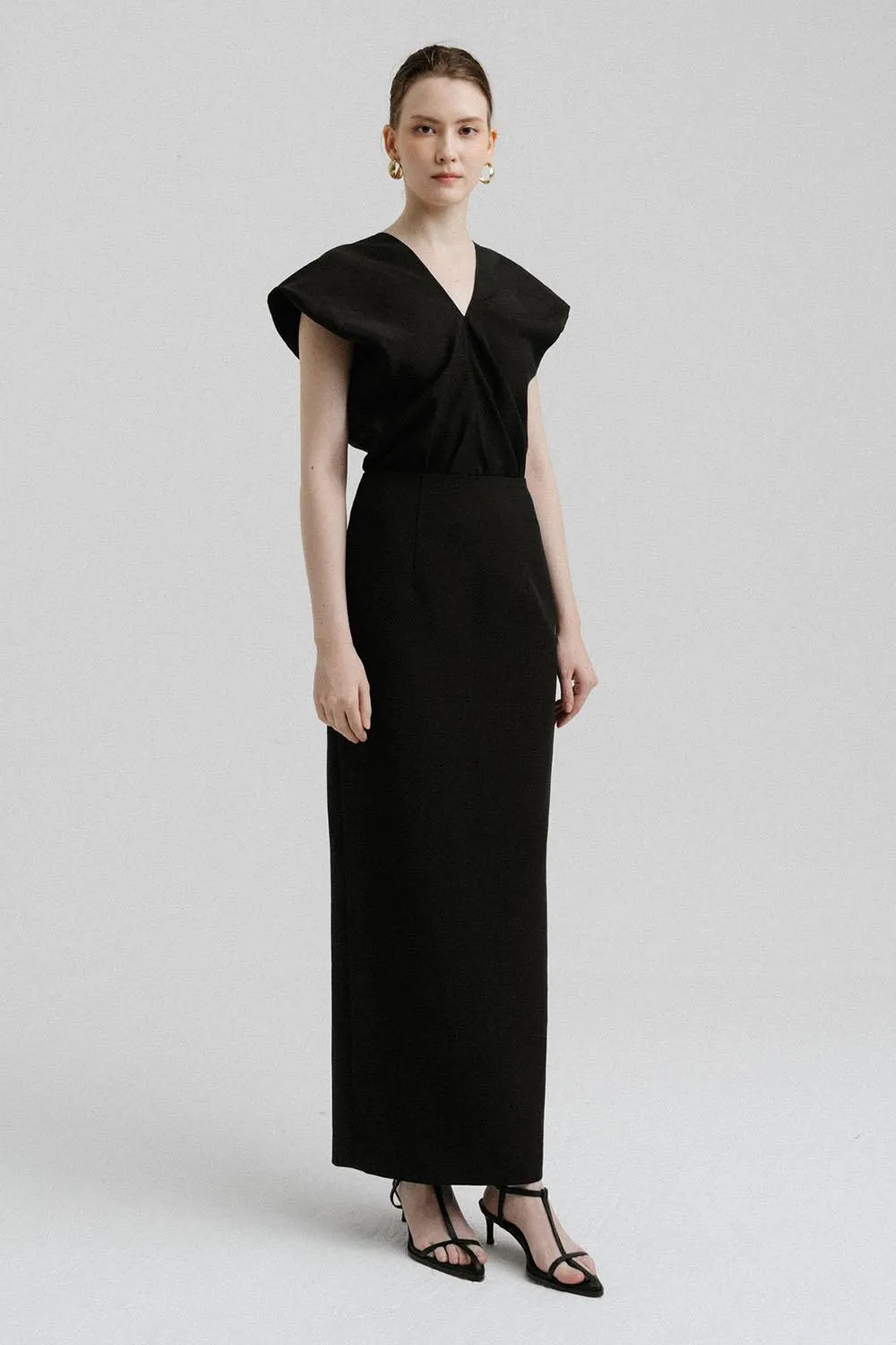 Trinity Pencil Back Slit Crepe Ankle Length Skirt