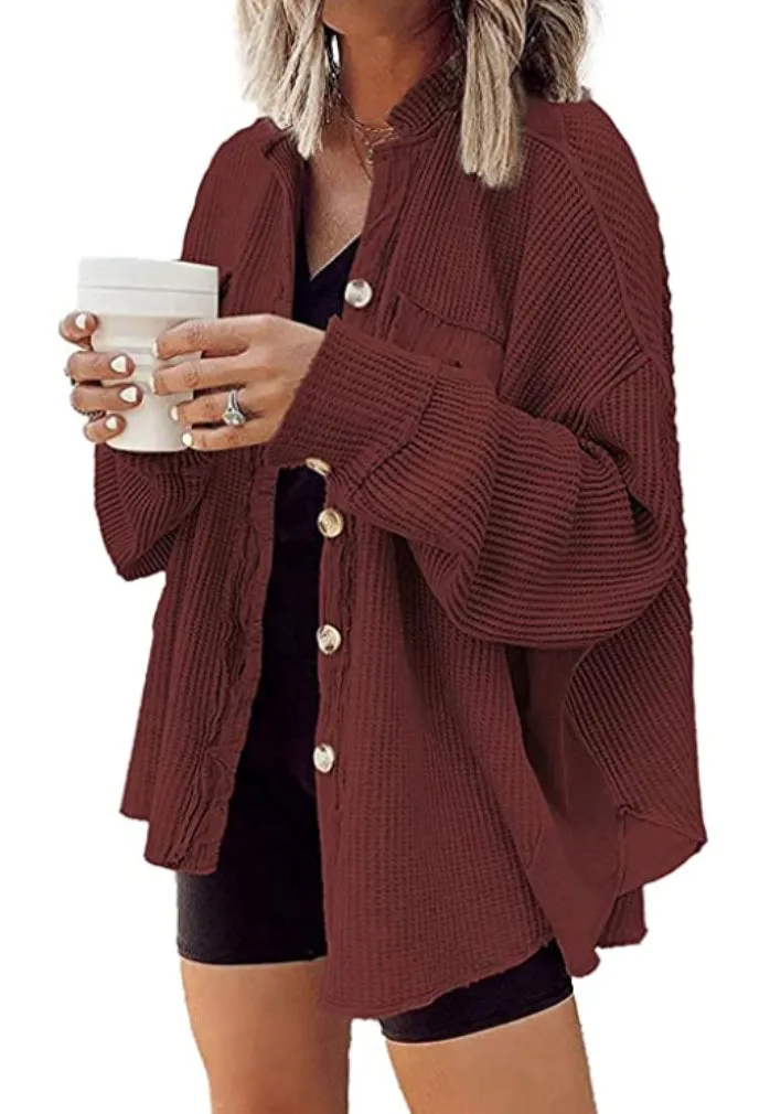 Untamed Oversized Waffle Knit Jacket Top