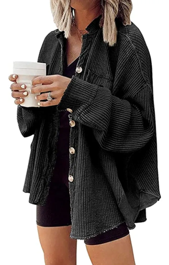 Untamed Oversized Waffle Knit Jacket Top