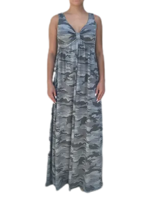 V neck maxi dress  in our grey camouflage rayon Jersey