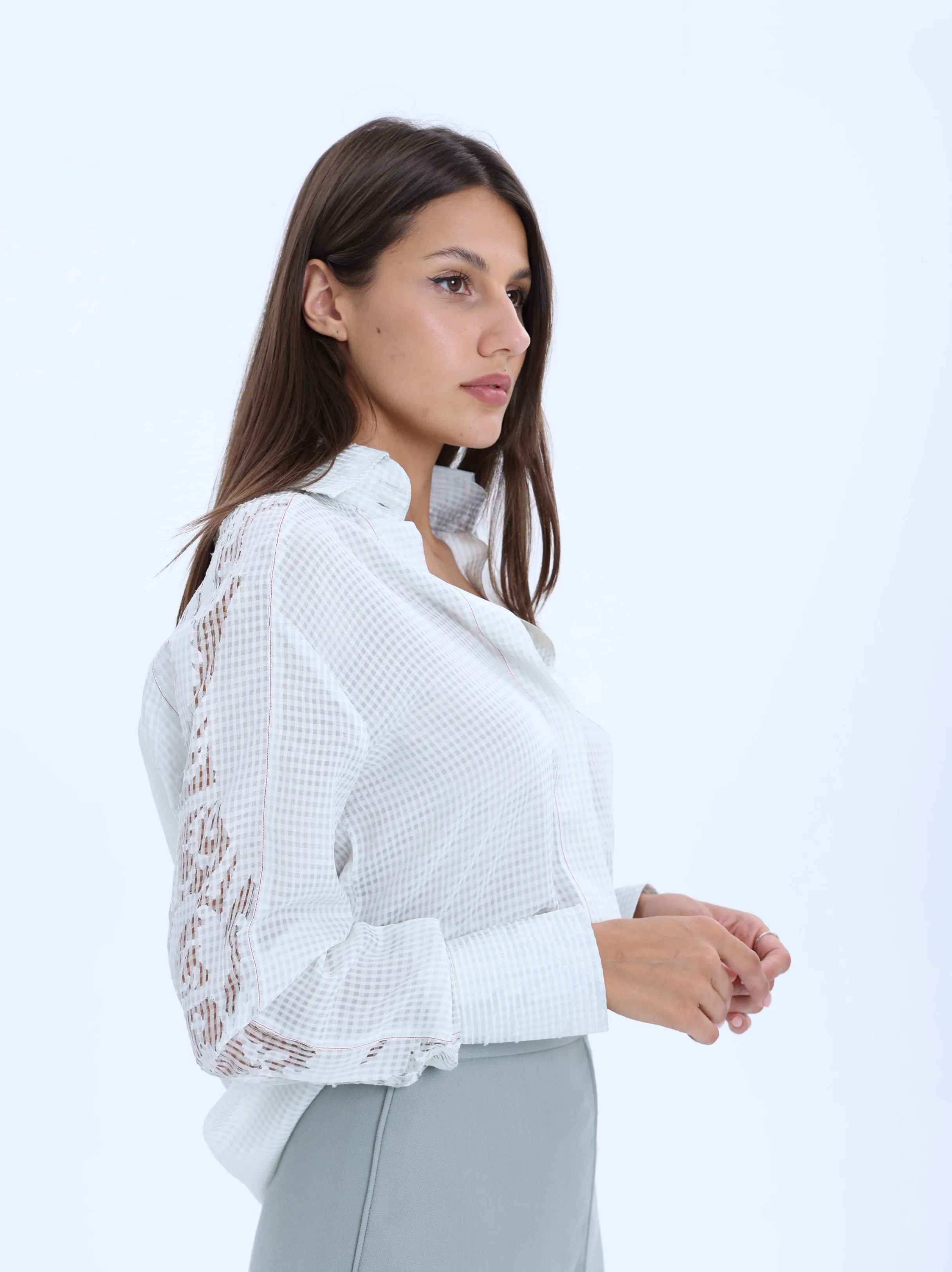 Ville-Marie Italian Collar Silk Shirt - Grey Blue