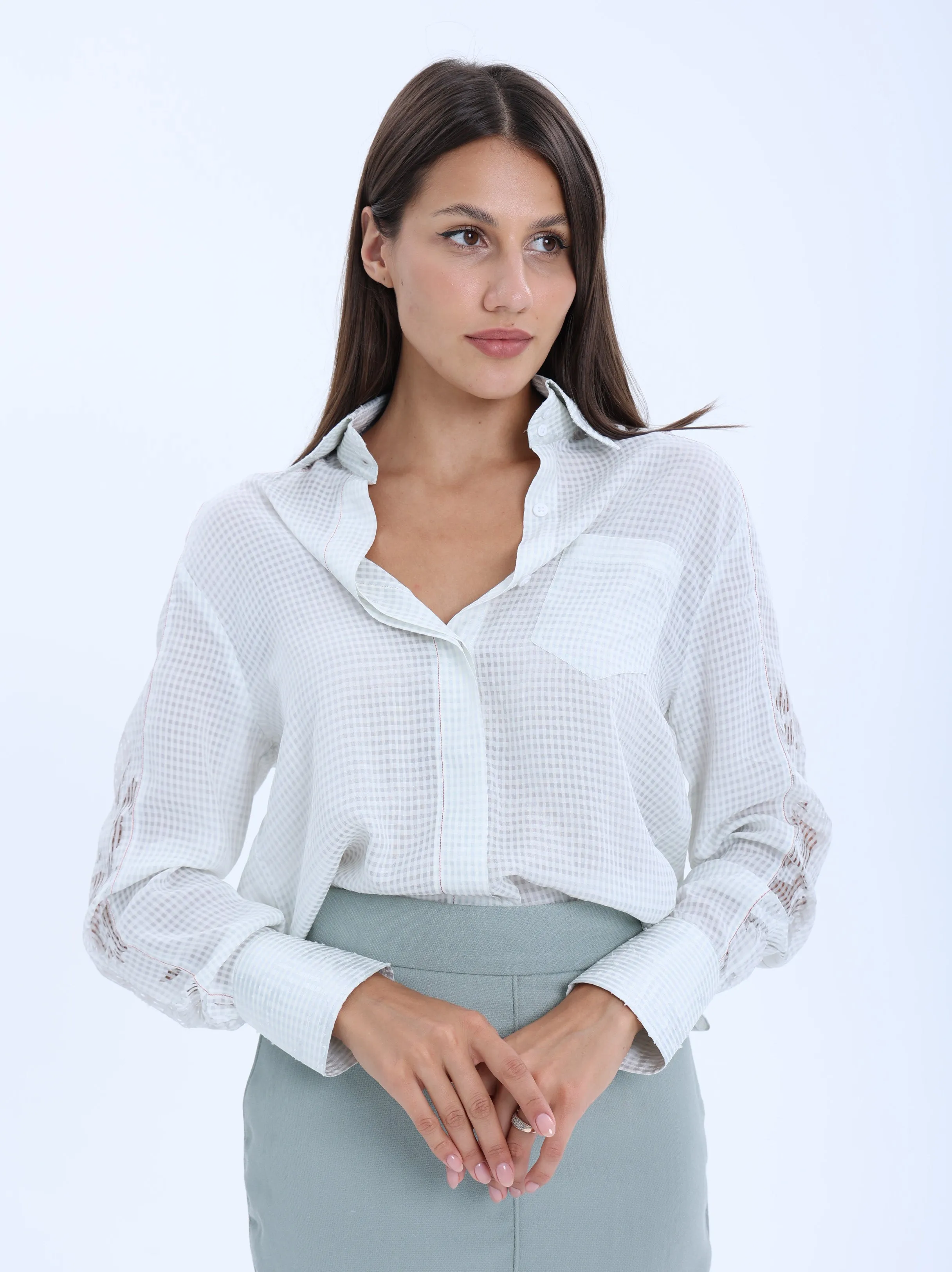 Ville-Marie Italian Collar Silk Shirt - Grey Blue