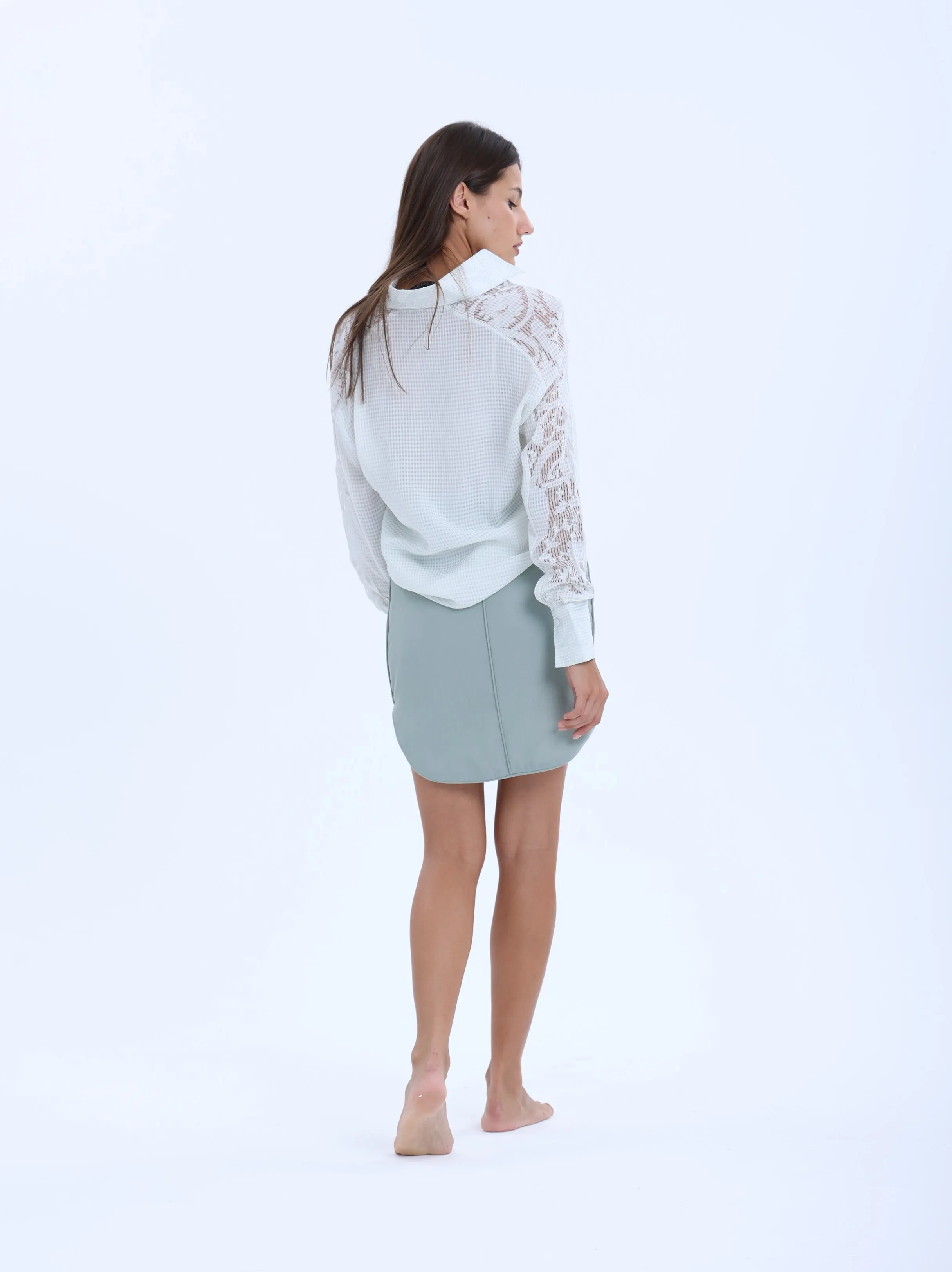 Ville-Marie Italian Collar Silk Shirt - Grey Blue