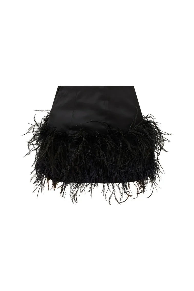 Viviette Feather Mini Skirt - BLACK