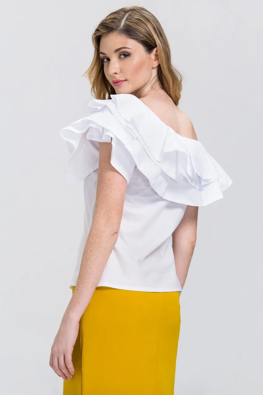 White One-Shoulder Ruffle Tiered Top